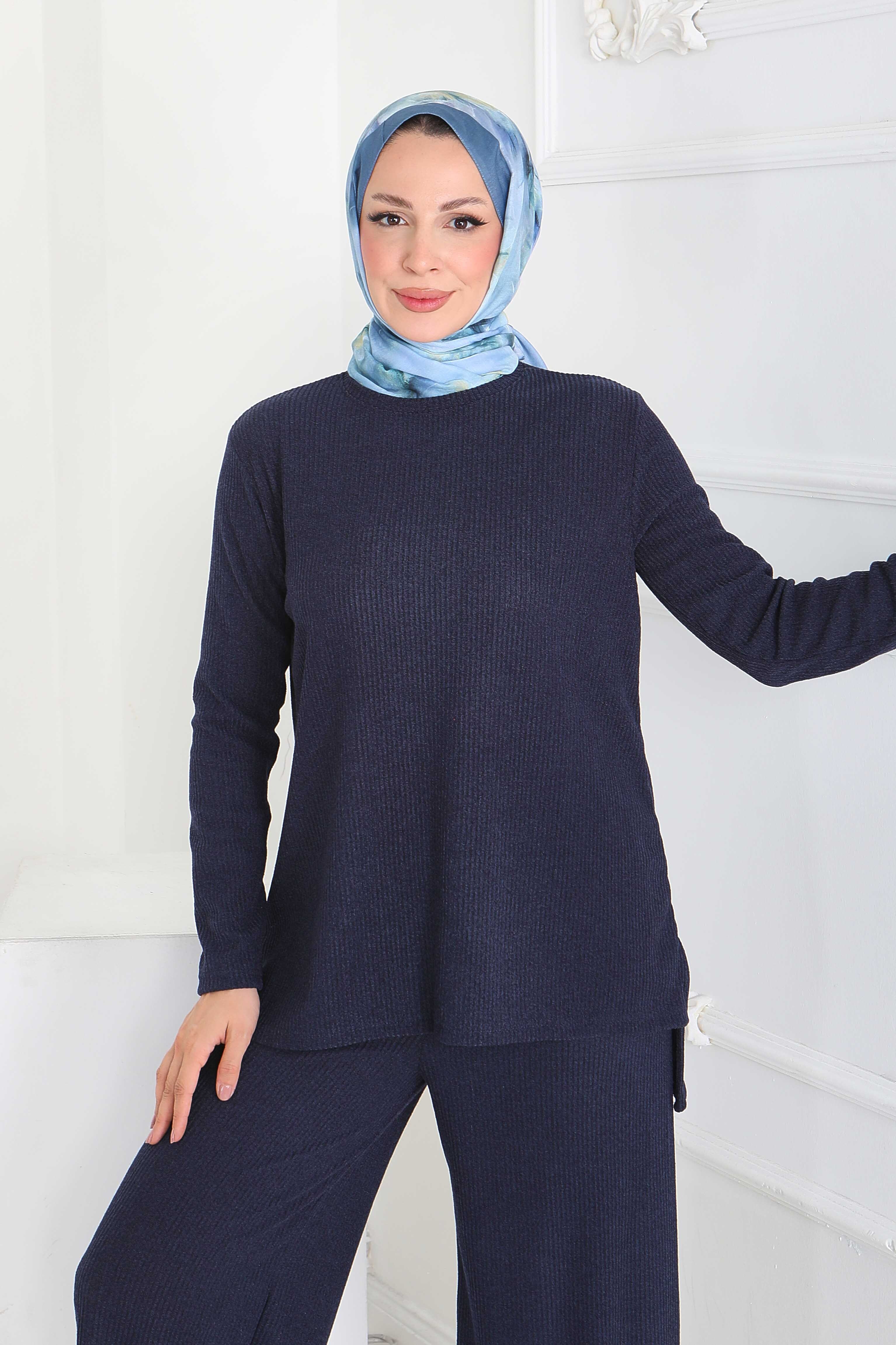 Yırtmaçlı Fitilli Kaşkorse İkili Takım - 27949-LACIVERT - 4