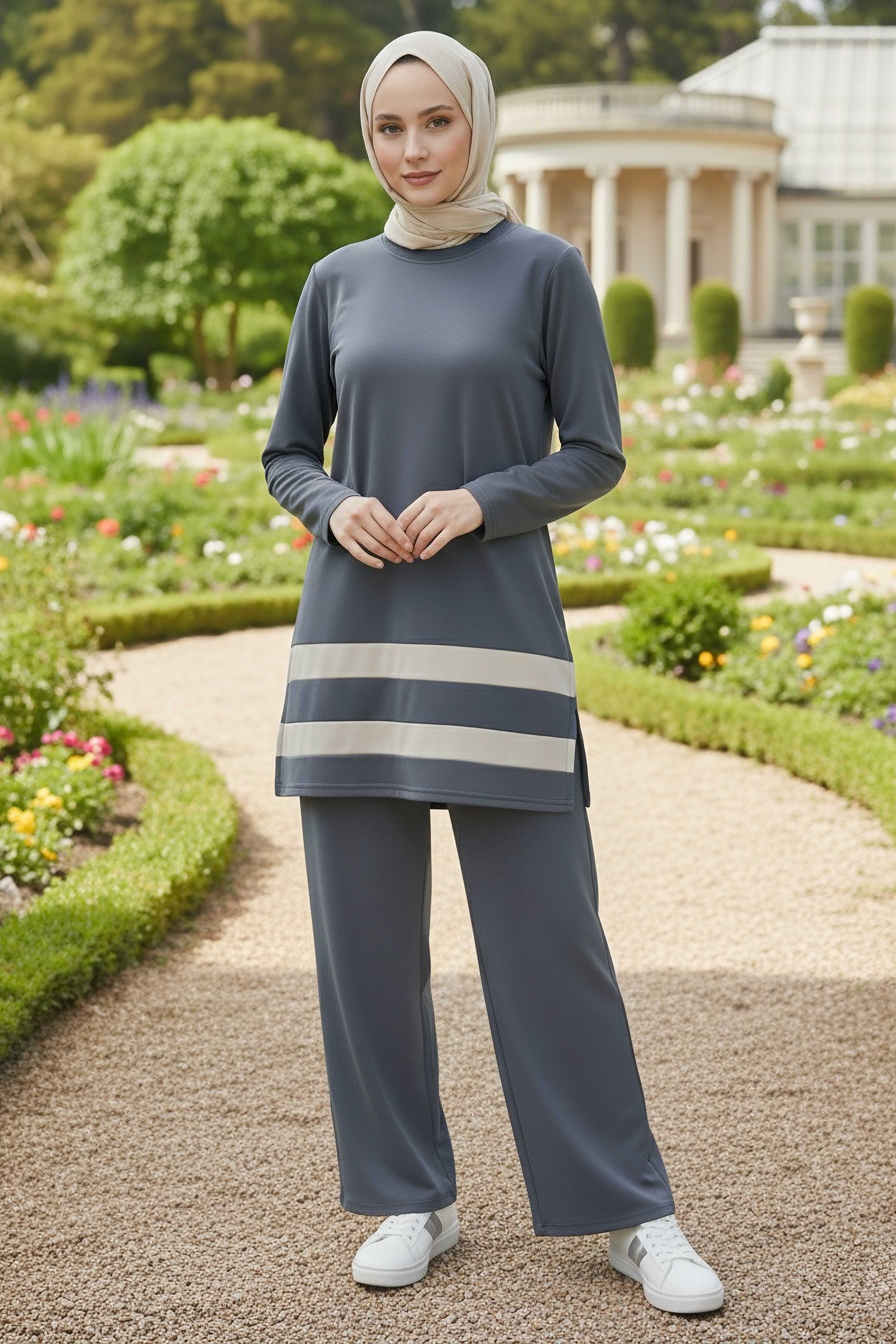 Yırtmaçlı Garnili İkili Takım - 2069-FUME - 1