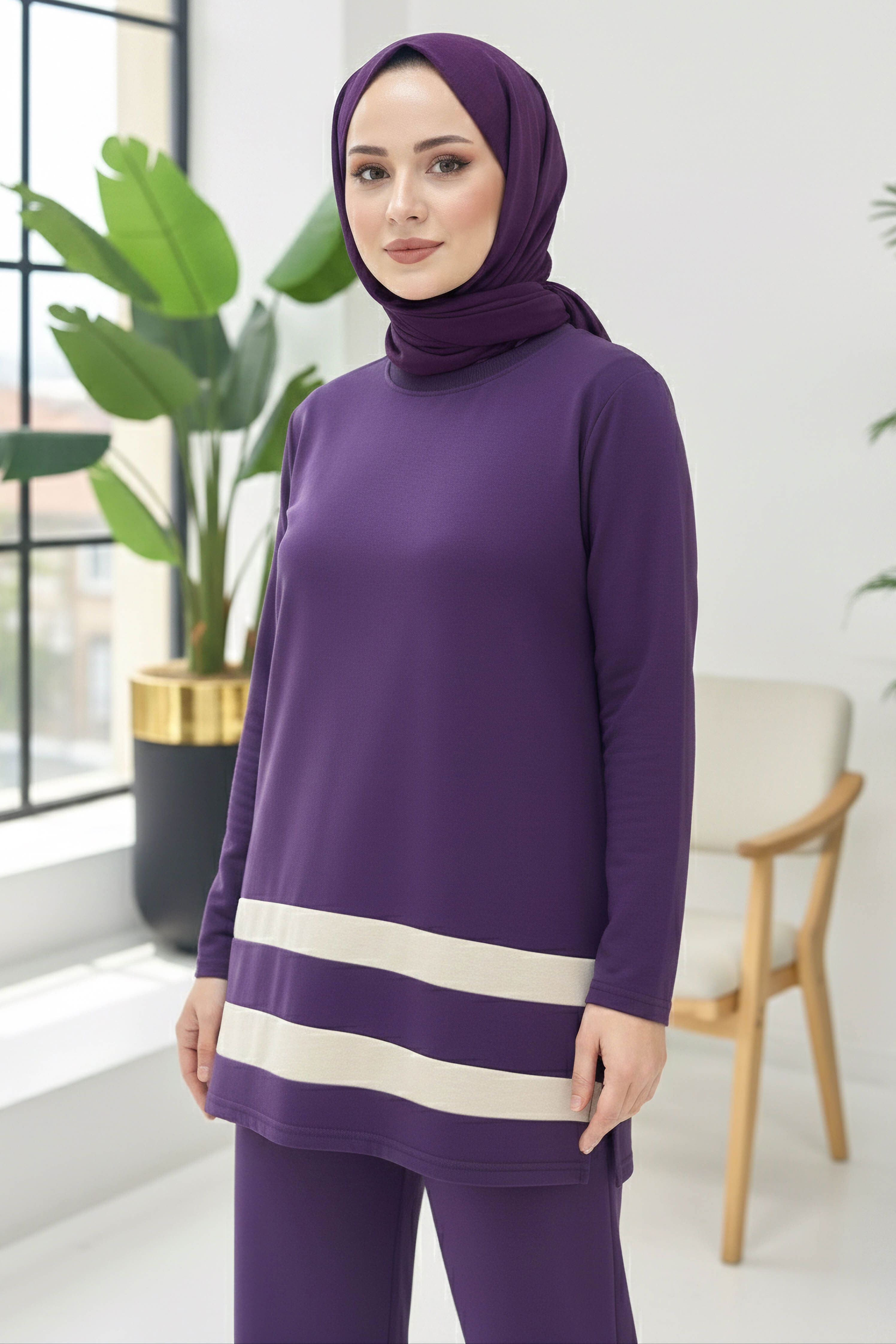 Yırtmaçlı Garnili İkili Takım - 2069-MOR - 2