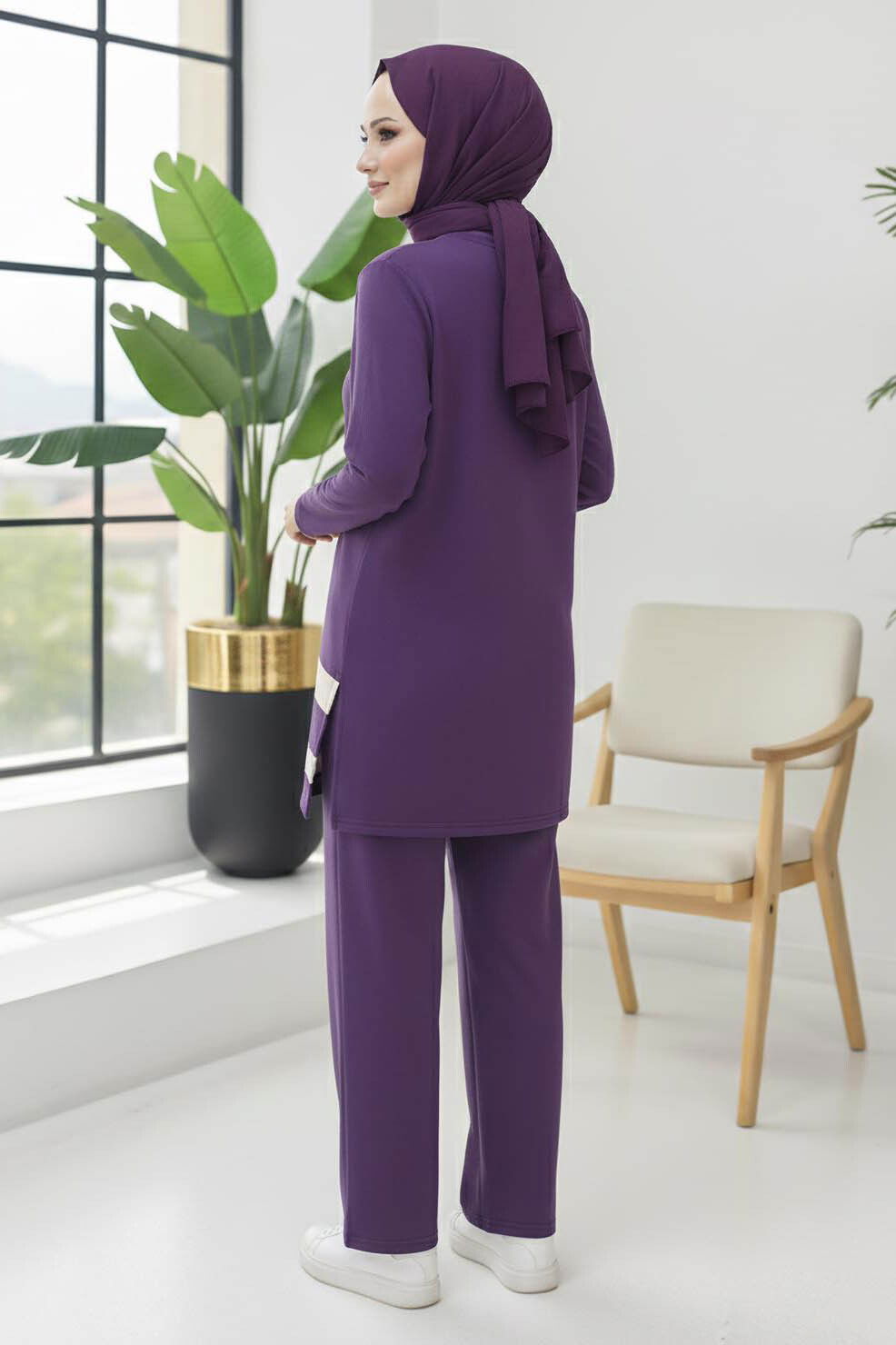 Yırtmaçlı Garnili İkili Takım - 2069-MOR - 4