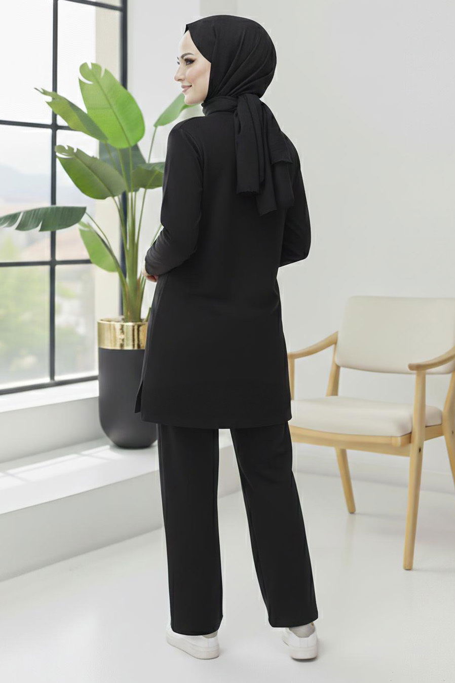 Yırtmaçlı Garnili İkili Takım - 2069-SIYAH - 3