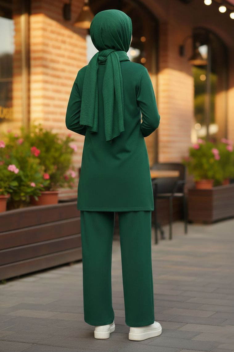 Yırtmaçlı Garnili İkili Takım - 2069-ZUMRUT - 3