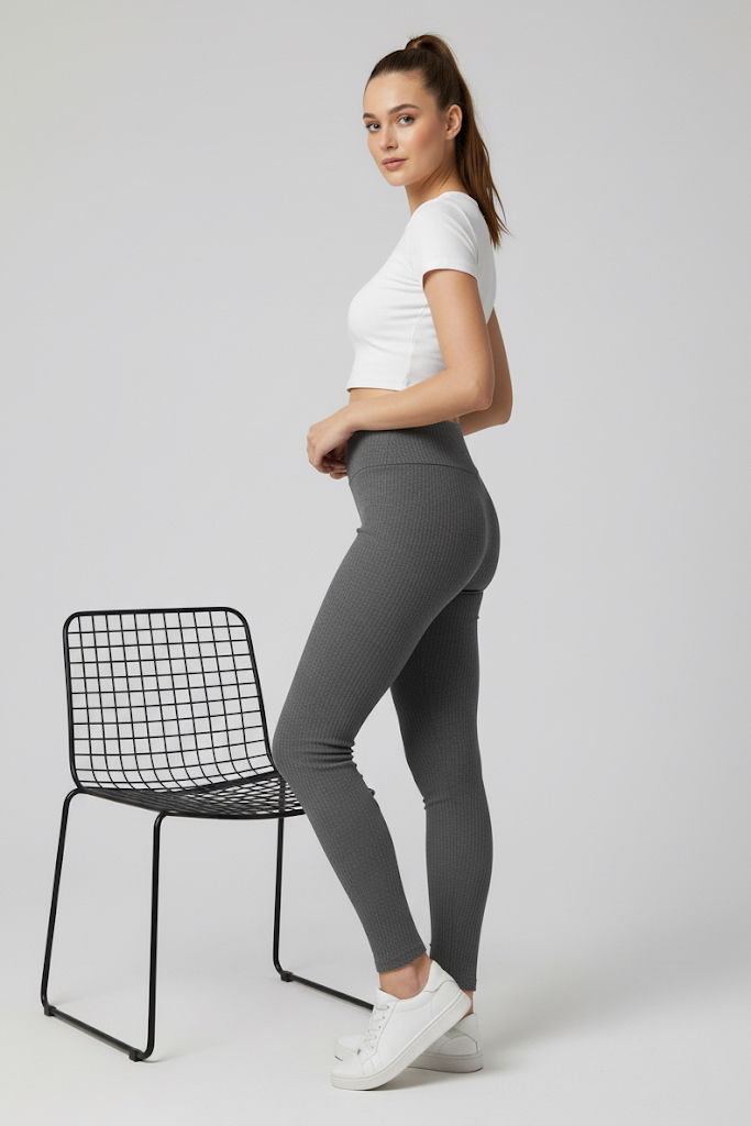 Yüksek Bel Fitilli Kaşkorse Tayt - 27951-FUME - TOFİSA