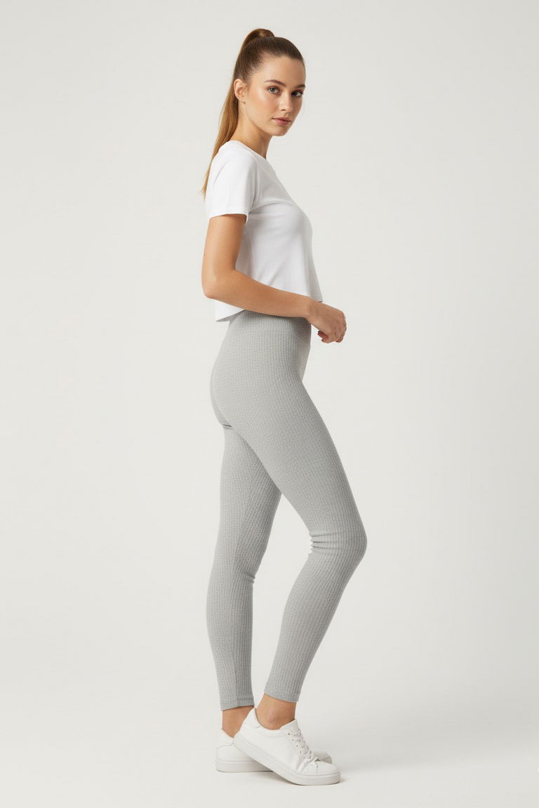 Yüksek Bel Fitilli Kaşkorse Tayt - 27951-GRI - TOFİSA