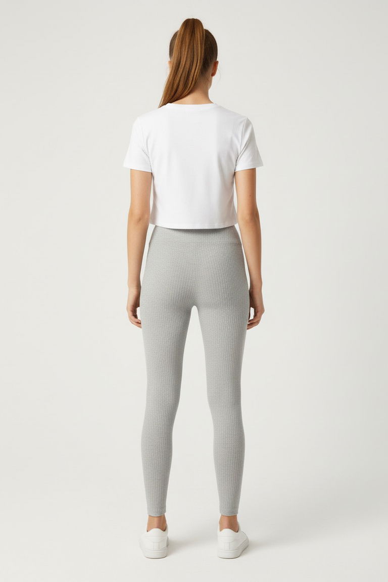 Yüksek Bel Fitilli Kaşkorse Tayt - 27951-GRI - TOFİSA