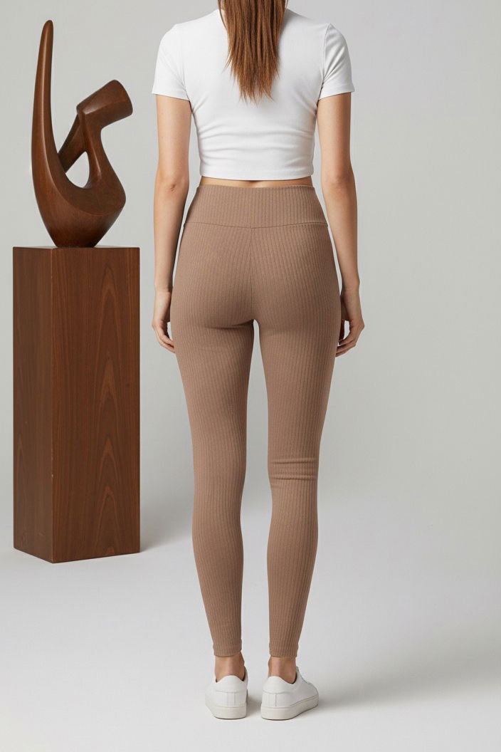 Yüksek Bel Fitilli Kaşkorse Tayt - 27951-TABA - TOFİSA