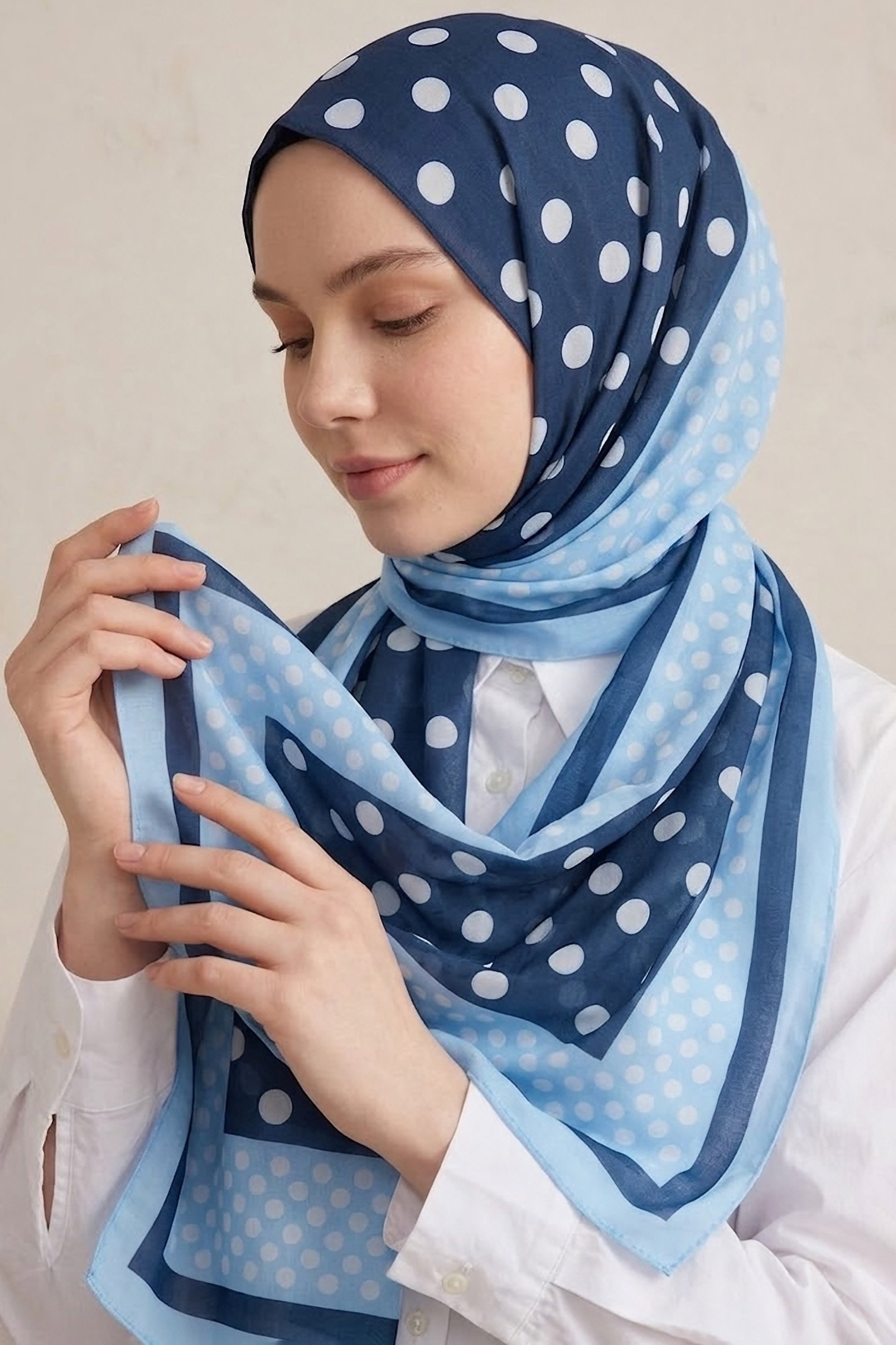 Zarif Puantiye Desen İtalyan İpek Şal Bebe Mavi - 28685-BEBE-MAVI - 2