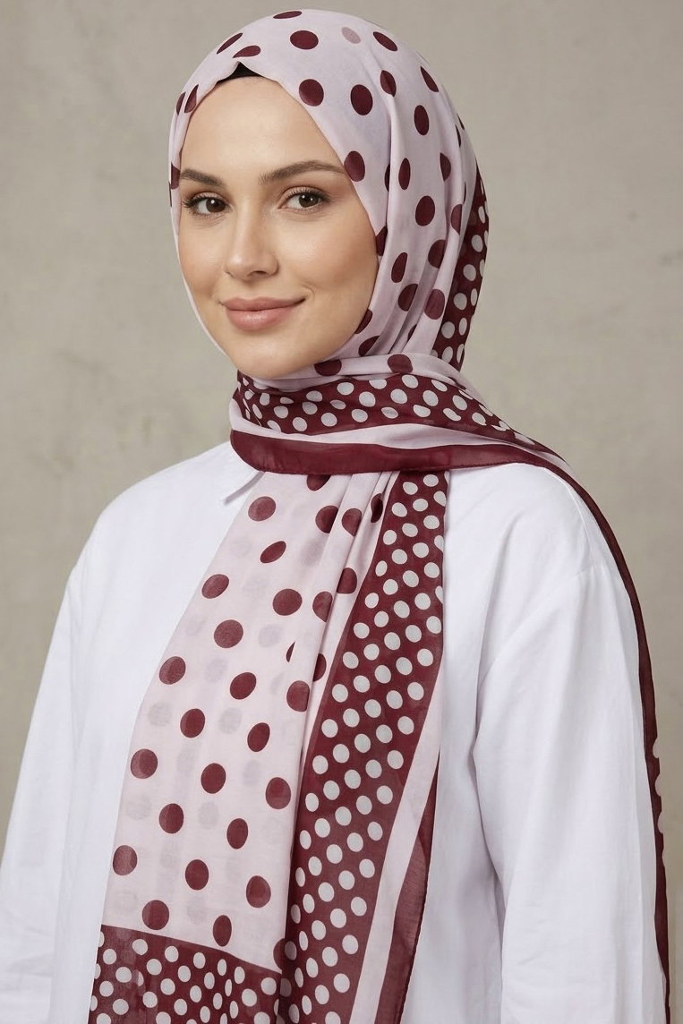 Zarif Puantiye Desen İtalyan İpek Şal Bordo - 28685-BORDO - 1