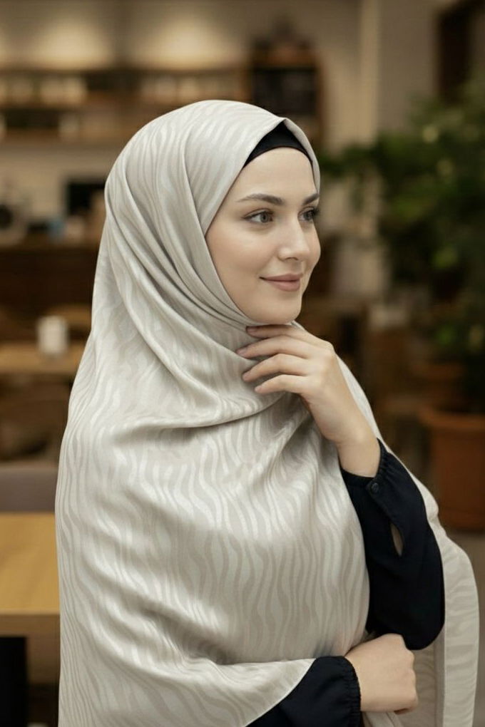 Zebra Desen Ayrobin Pamuklu Jakar Şal - 28202-BEJ - 2