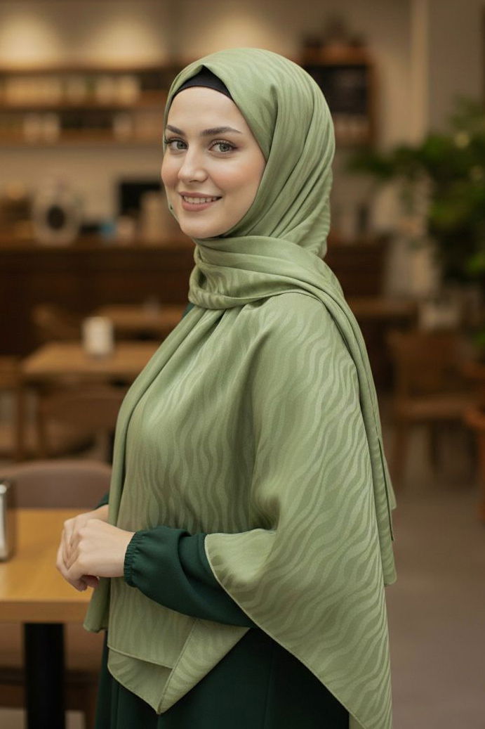 Zebra Desen Ayrobin Pamuklu Jakar Şal - 28202-HAKI - 2