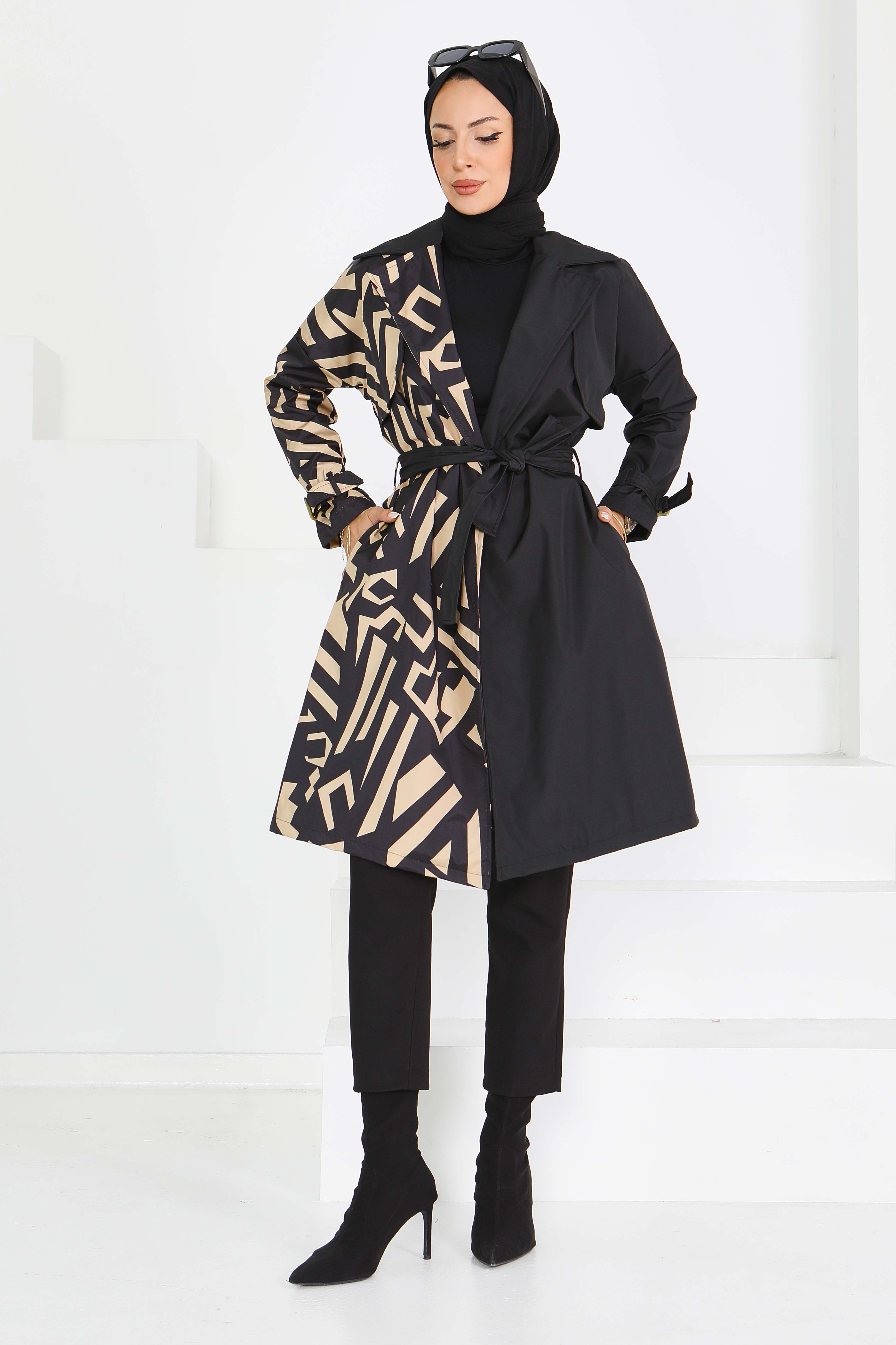 Zebra Desen Kuşaklı Trençkot - 27600 - 2