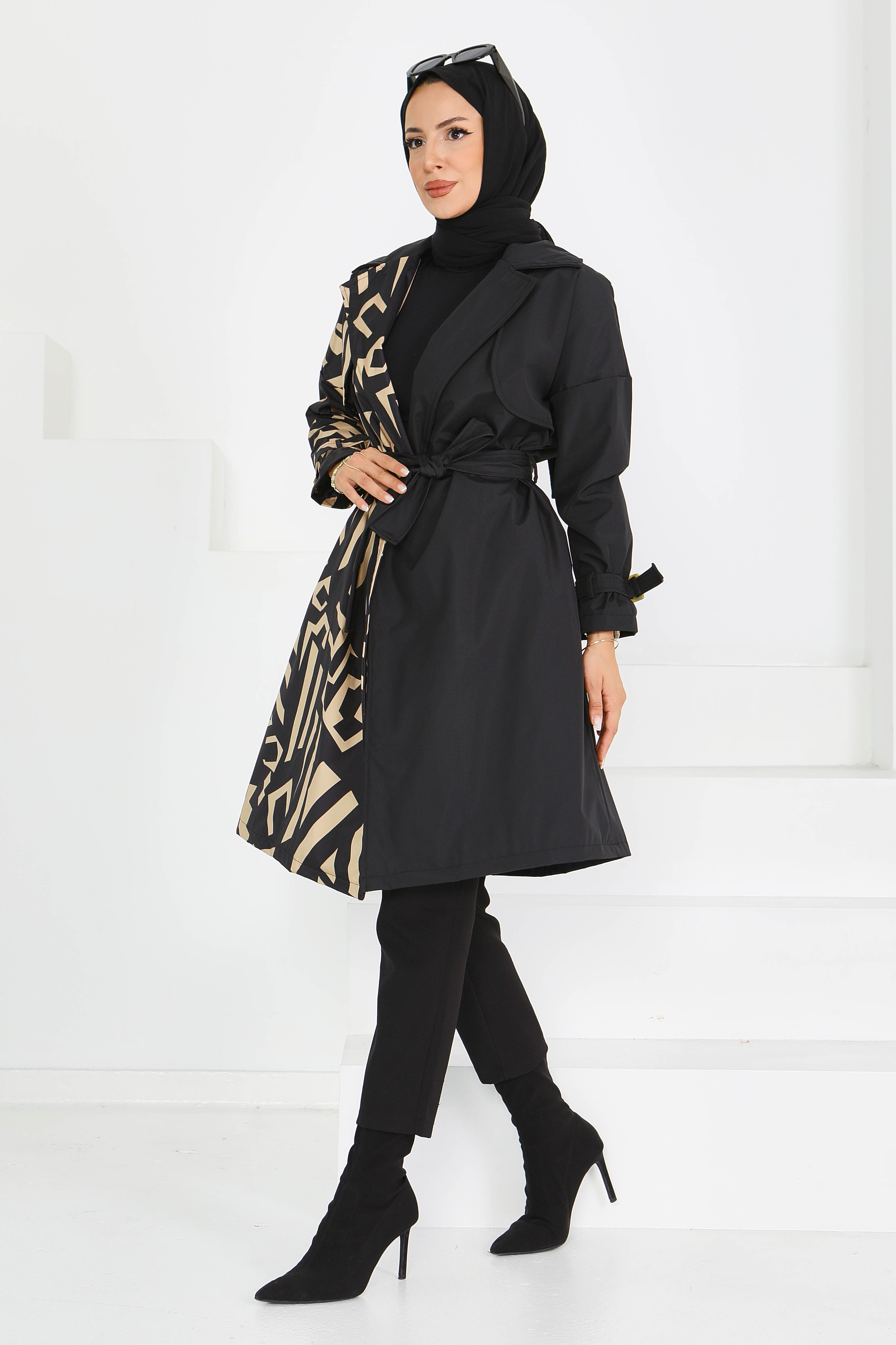 Zebra Desen Kuşaklı Trençkot - 27600 - 3