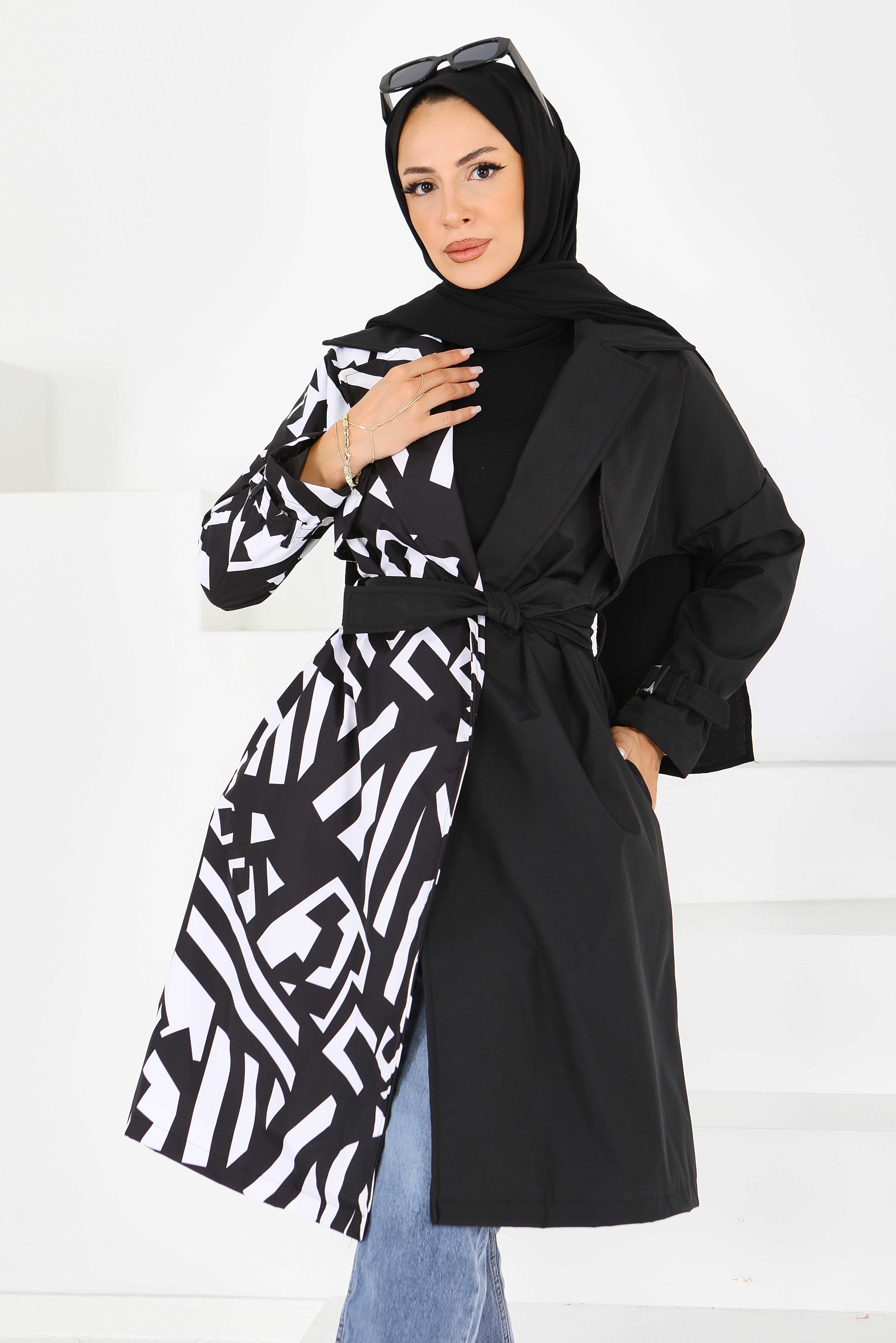 Zebra Desen Kuşaklı Trençkot - 27600 - 2