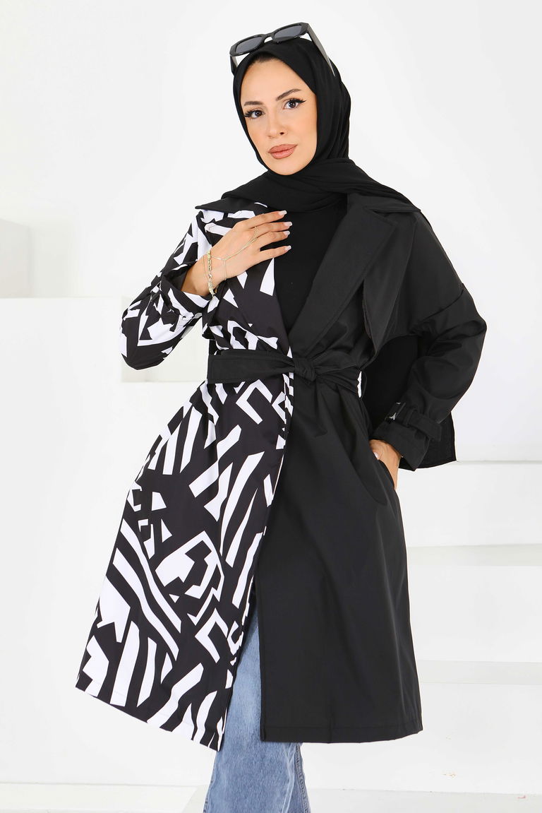 Zebra Desen Kuşaklı Trençkot - 27600 - TOFİSA