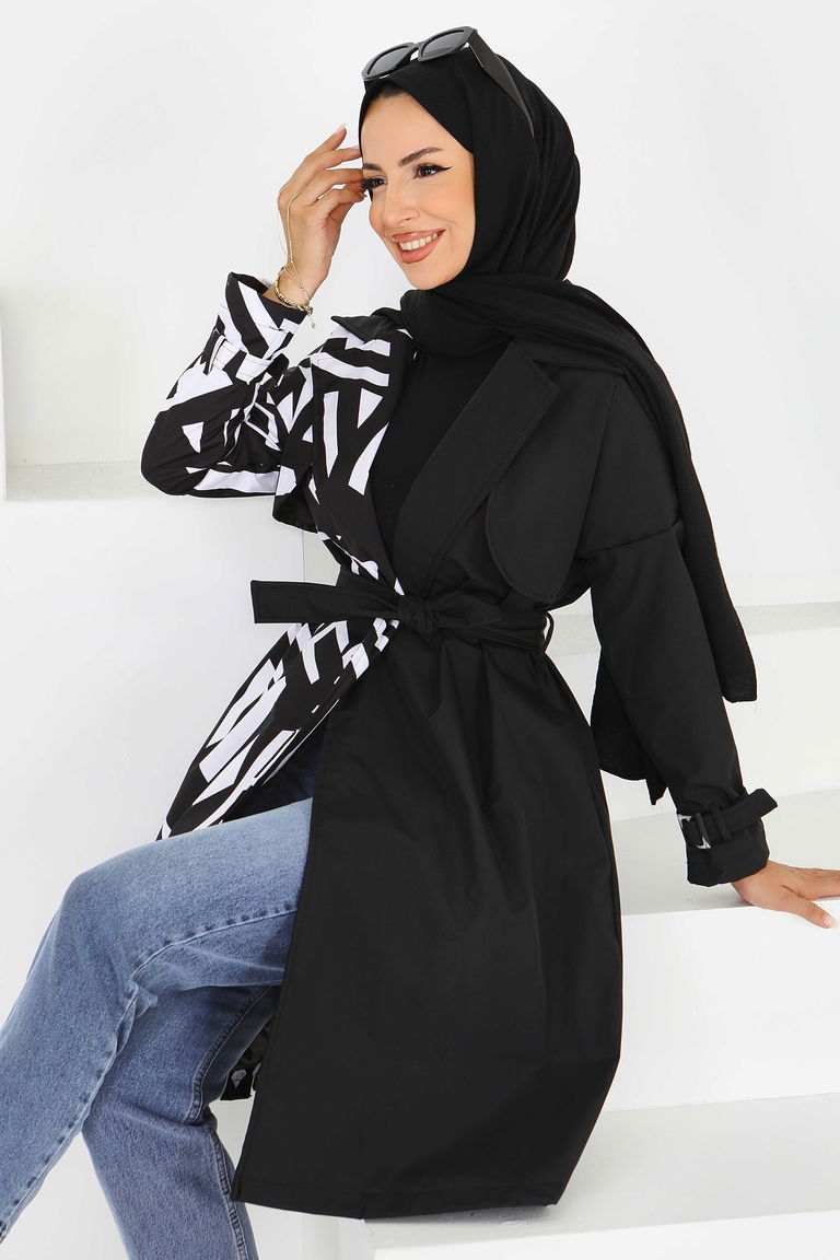 Zebra Desen Kuşaklı Trençkot - 27600 - TOFİSA