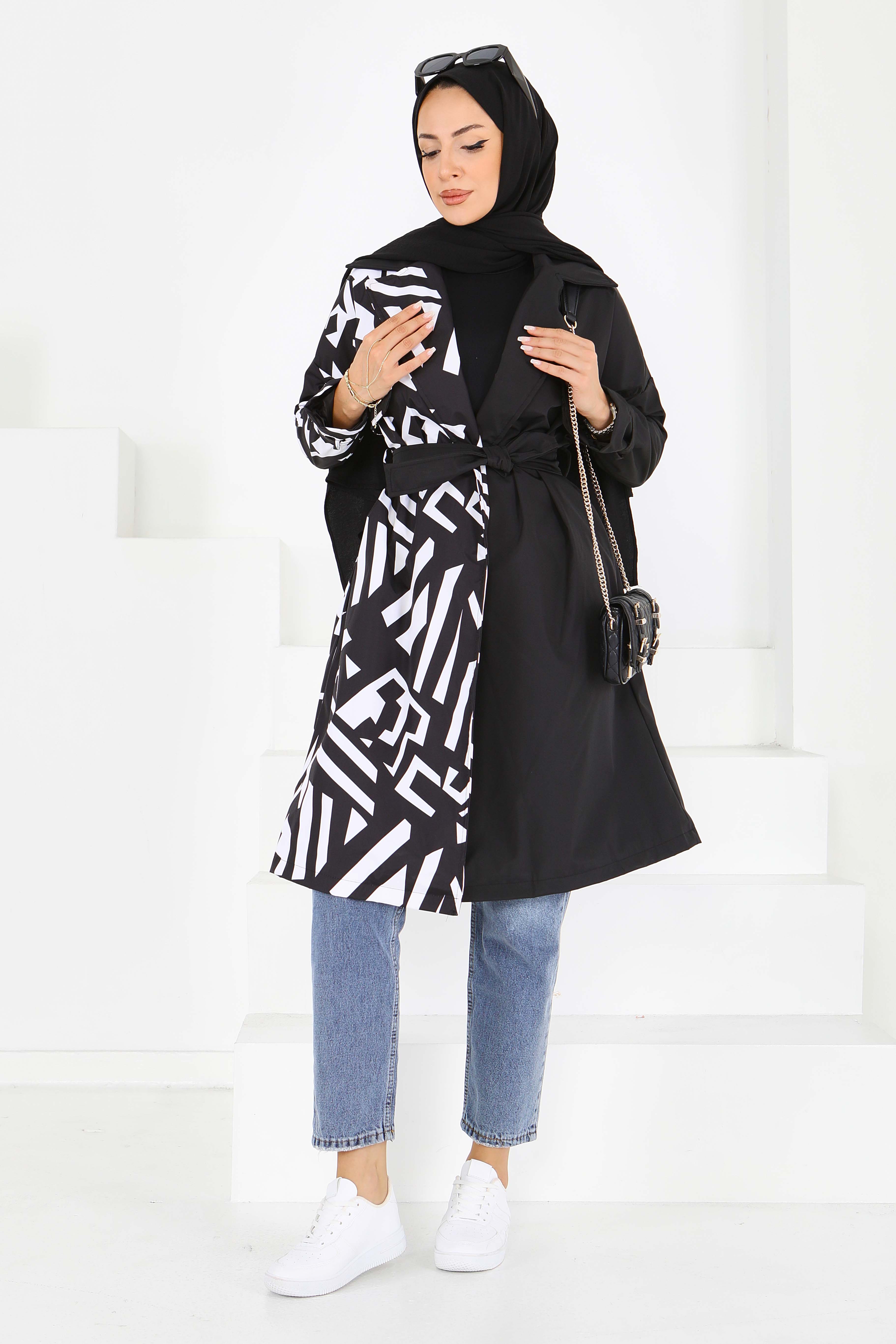 Zebra Desen Kuşaklı Trençkot - 27600 - 4