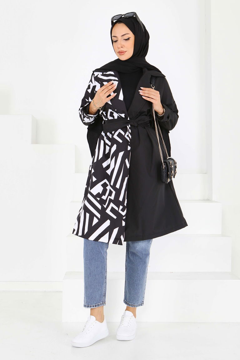 Zebra Desen Kuşaklı Trençkot - 27600 - TOFİSA