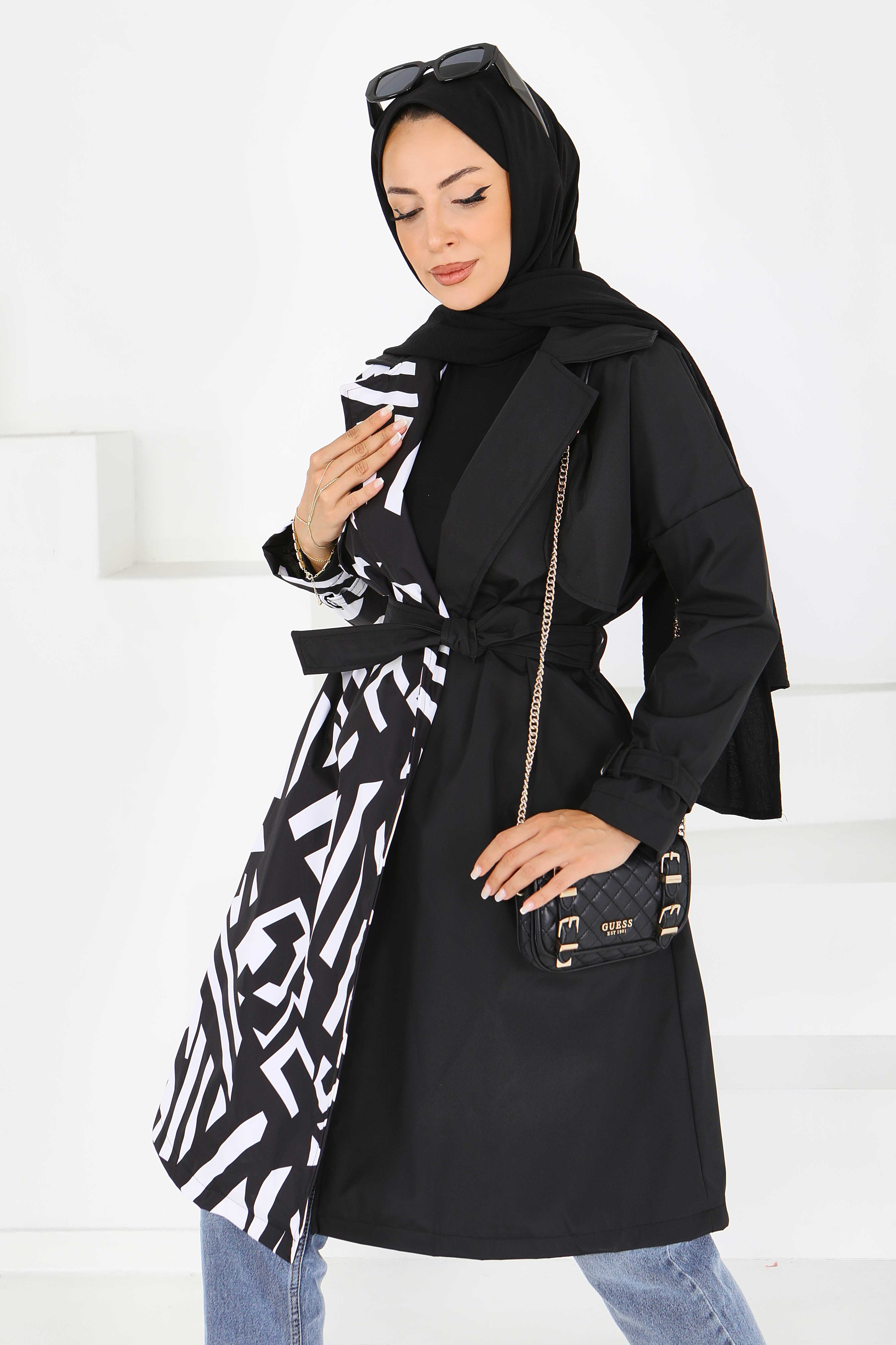 Zebra Desen Kuşaklı Trençkot - 27600 - 5