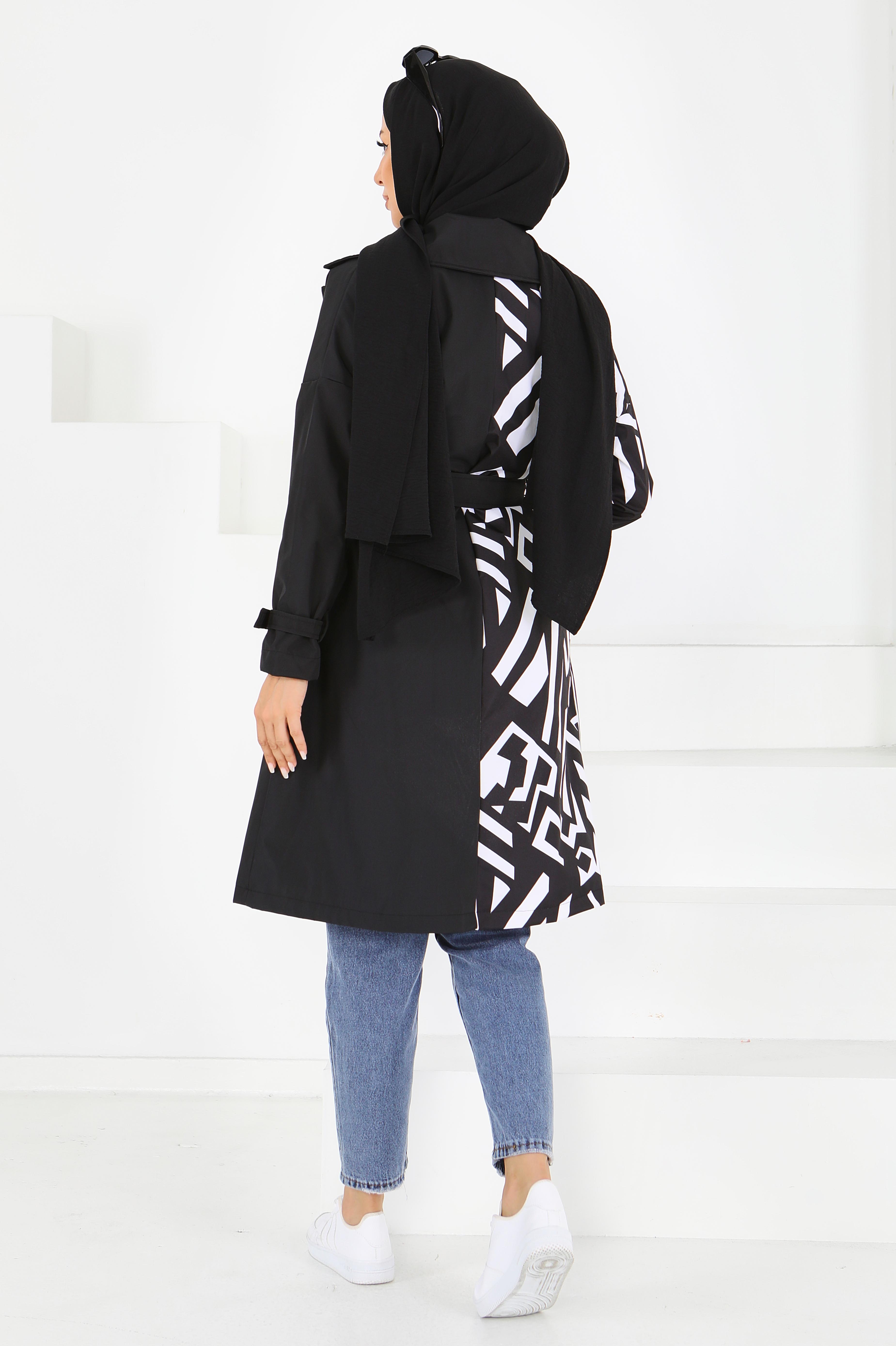 Zebra Desen Kuşaklı Trençkot - 27600 - 7