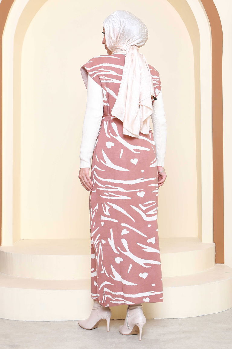 Zebra Desenli Bluz Elbise Triko İkili Takım - 27930-GUL-KURUSU - TOFİSA