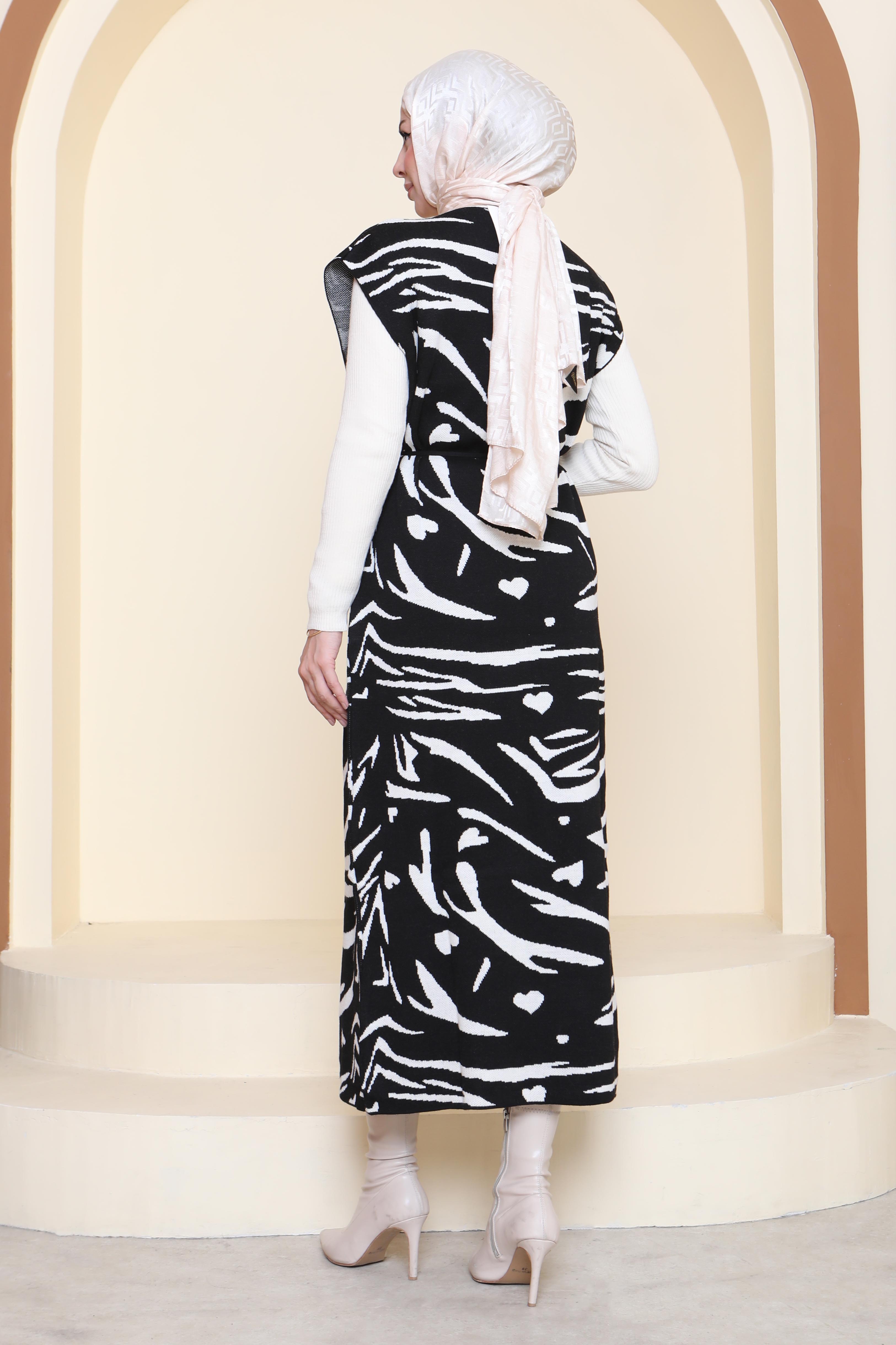 Zebra Desenli Bluz Elbise Triko İkili Takım - 27930-SIYAH - 6