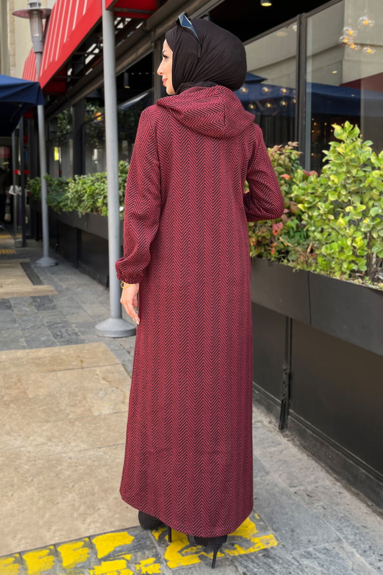 Zikzak Desenli Fermuarlı Jakar Kap - 27813-BORDO - TOFİSA