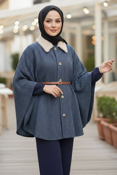 Zikzak Desenli Kemerli Pamço - 27987-INDIGO 