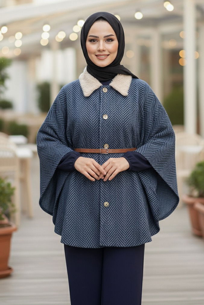 Zikzak Desenli Kemerli Pamço - 27987-INDIGO - 2