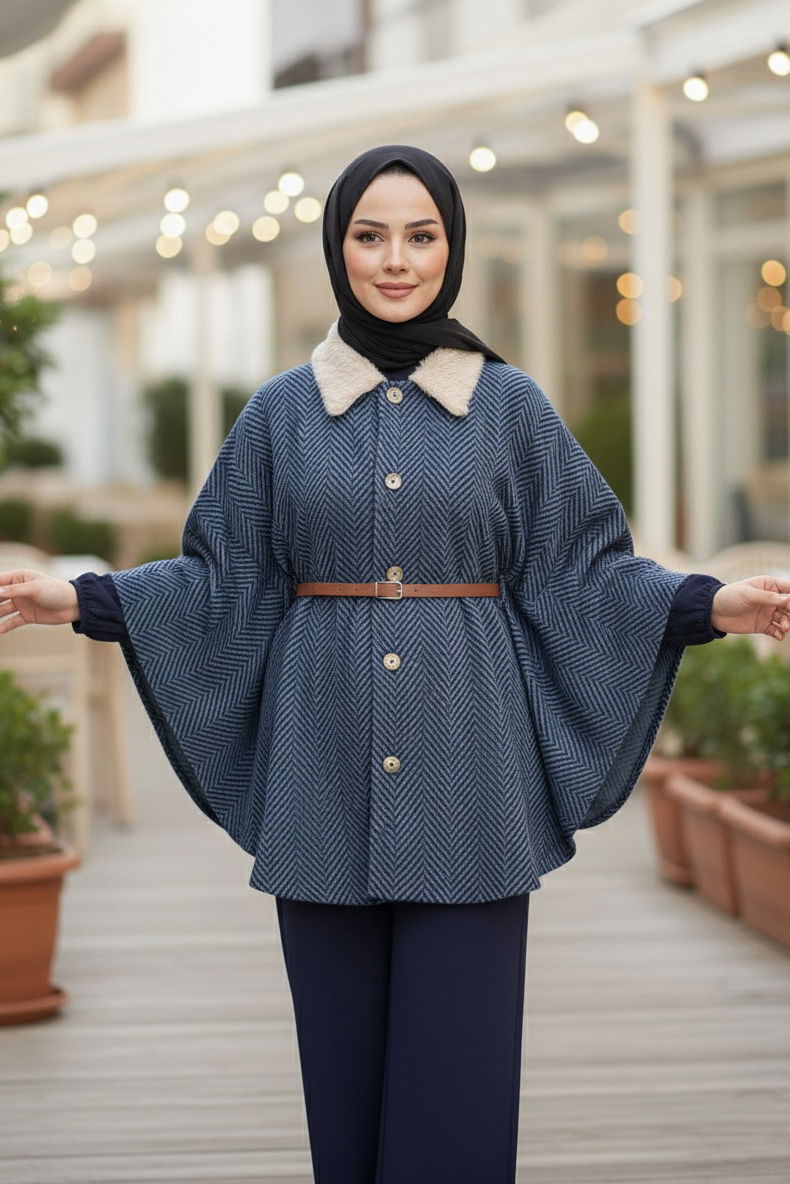 Zikzak Desenli Kemerli Pamço - 27987-INDIGO - 3