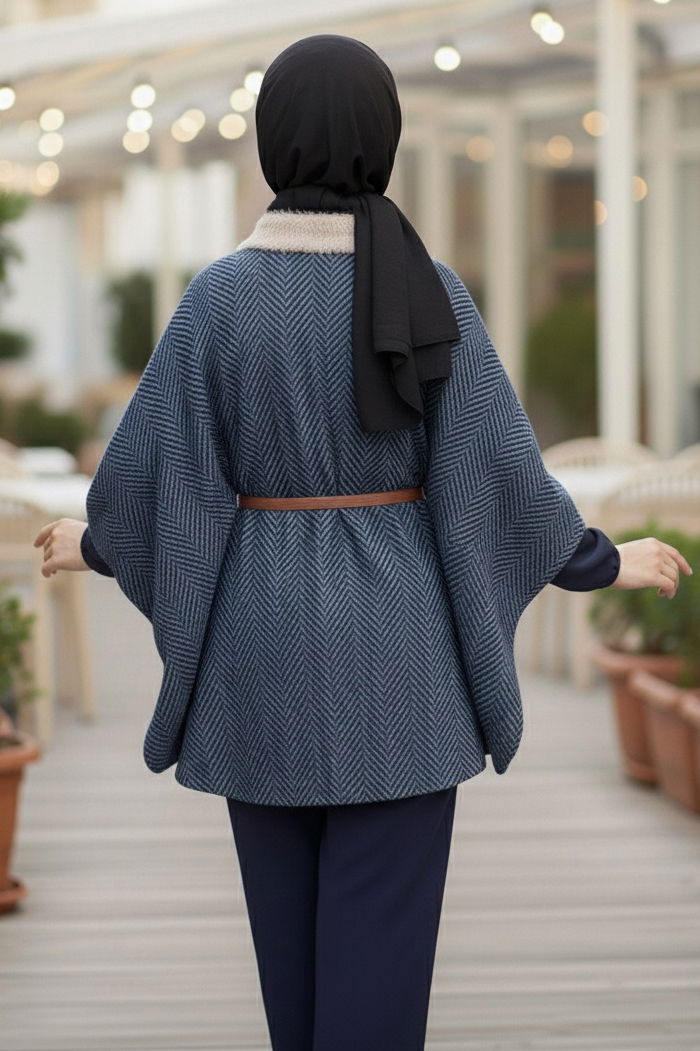 Zikzak Desenli Kemerli Pamço - 27987-INDIGO - TOFİSA