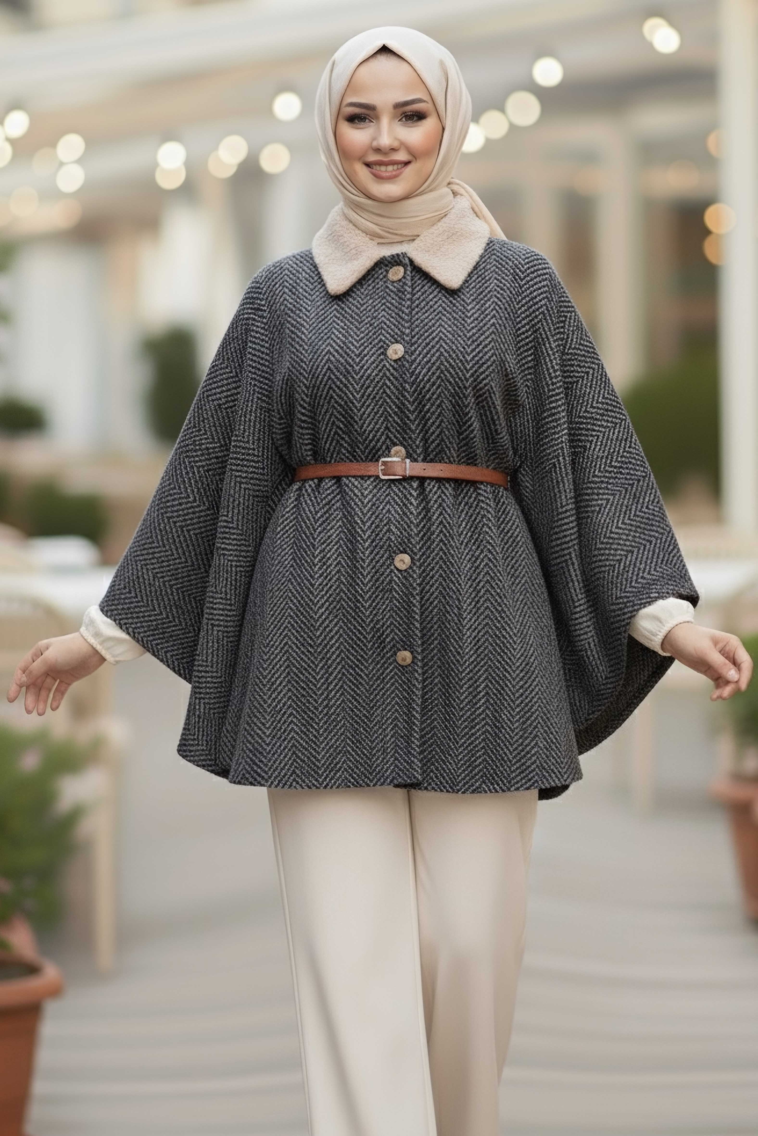 Zikzak Desenli Kemerli Pamço - 27987-VIZON - 1