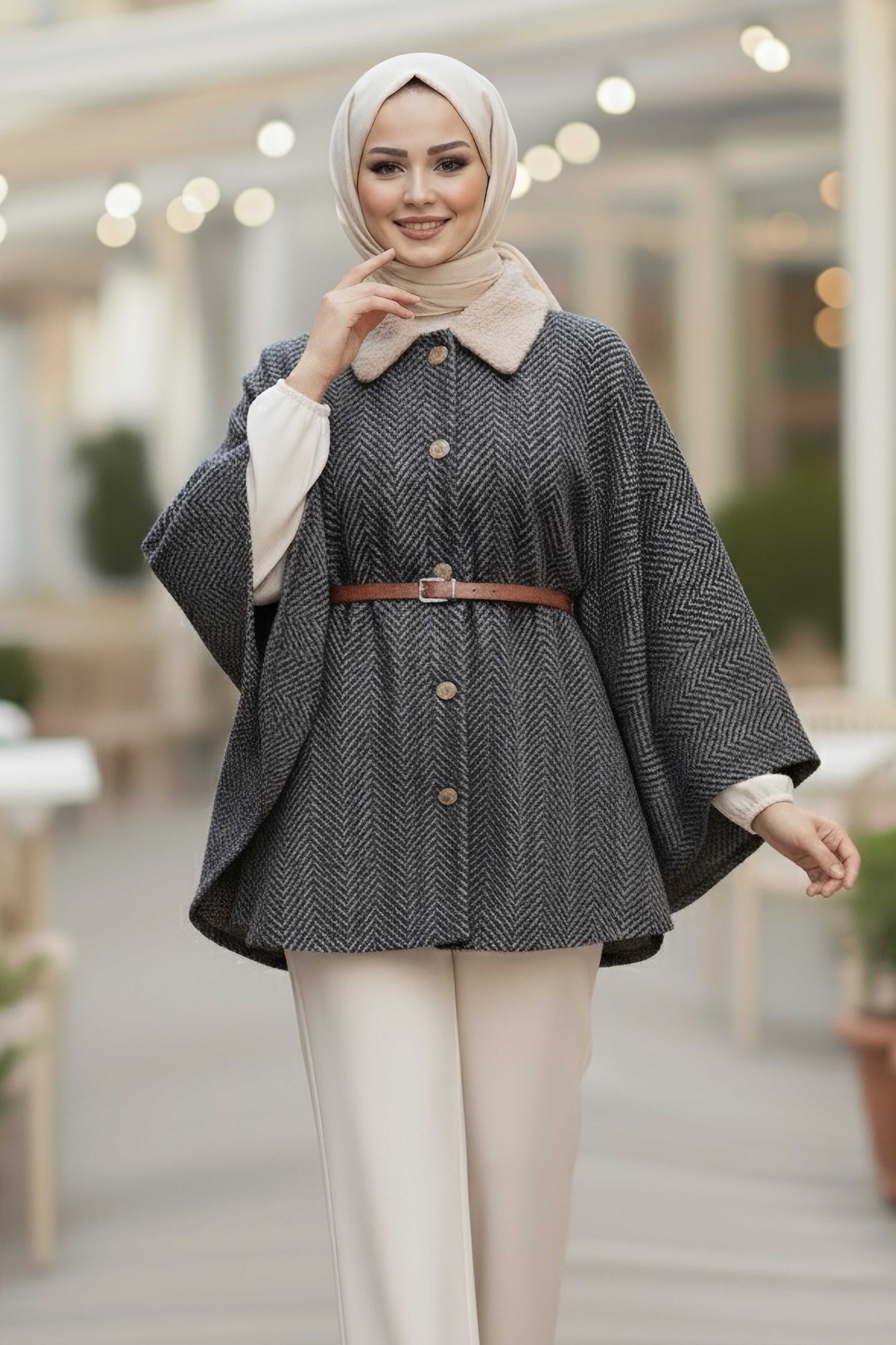 Zikzak Desenli Kemerli Pamço - 27987-VIZON - 3