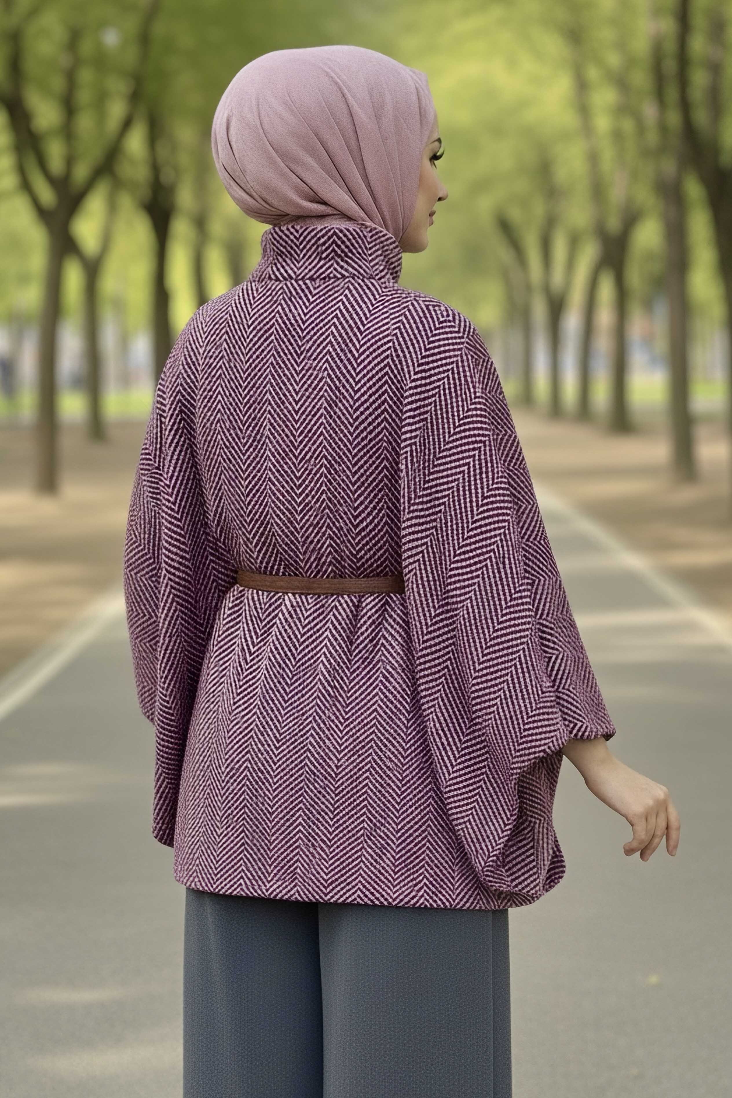 Zikzak Desenli Kemerli Pamço - 28031-FUSYA - 4