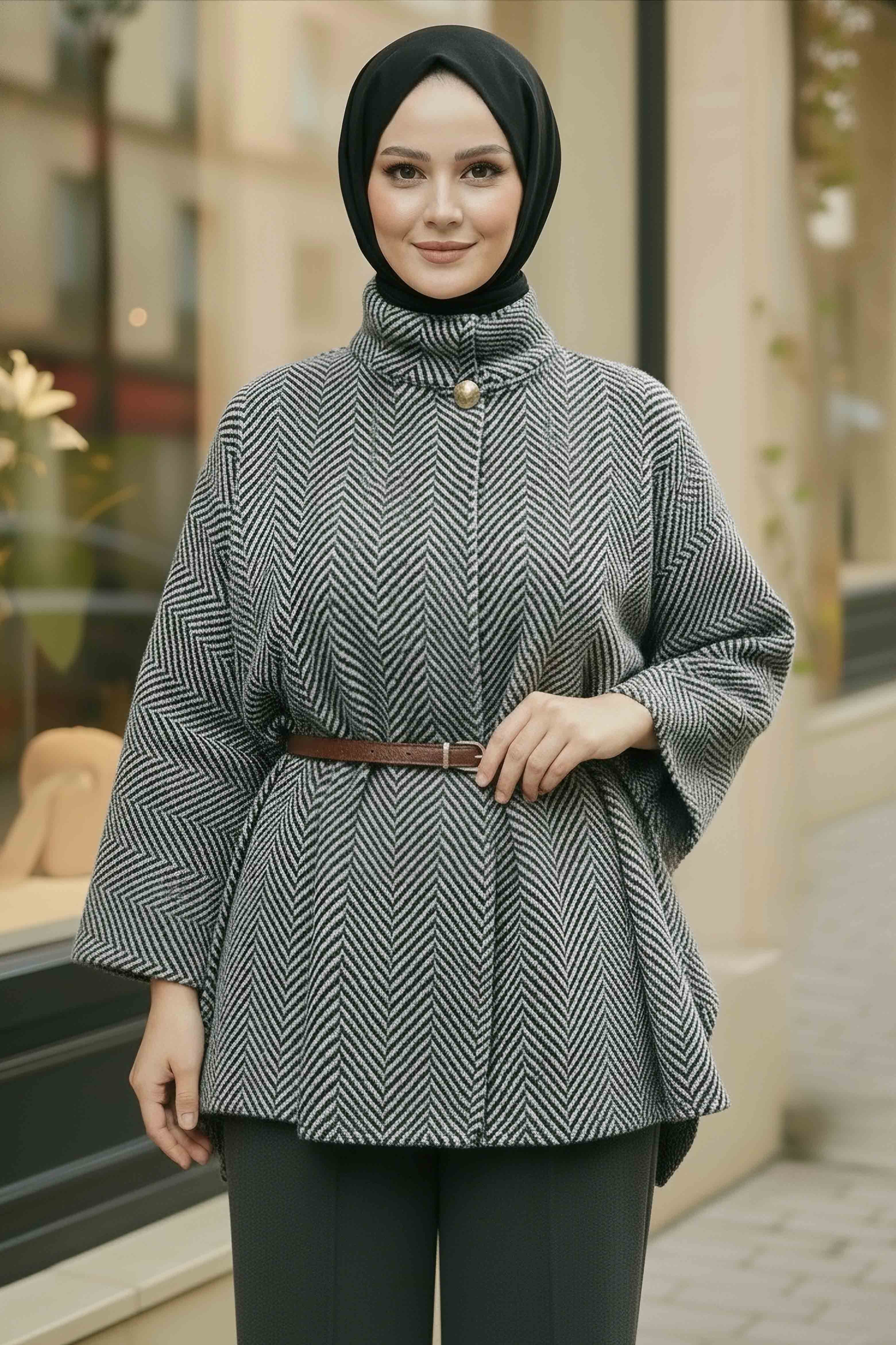 Zikzak Desenli Kemerli Pamço - 28031-HAKI - 2