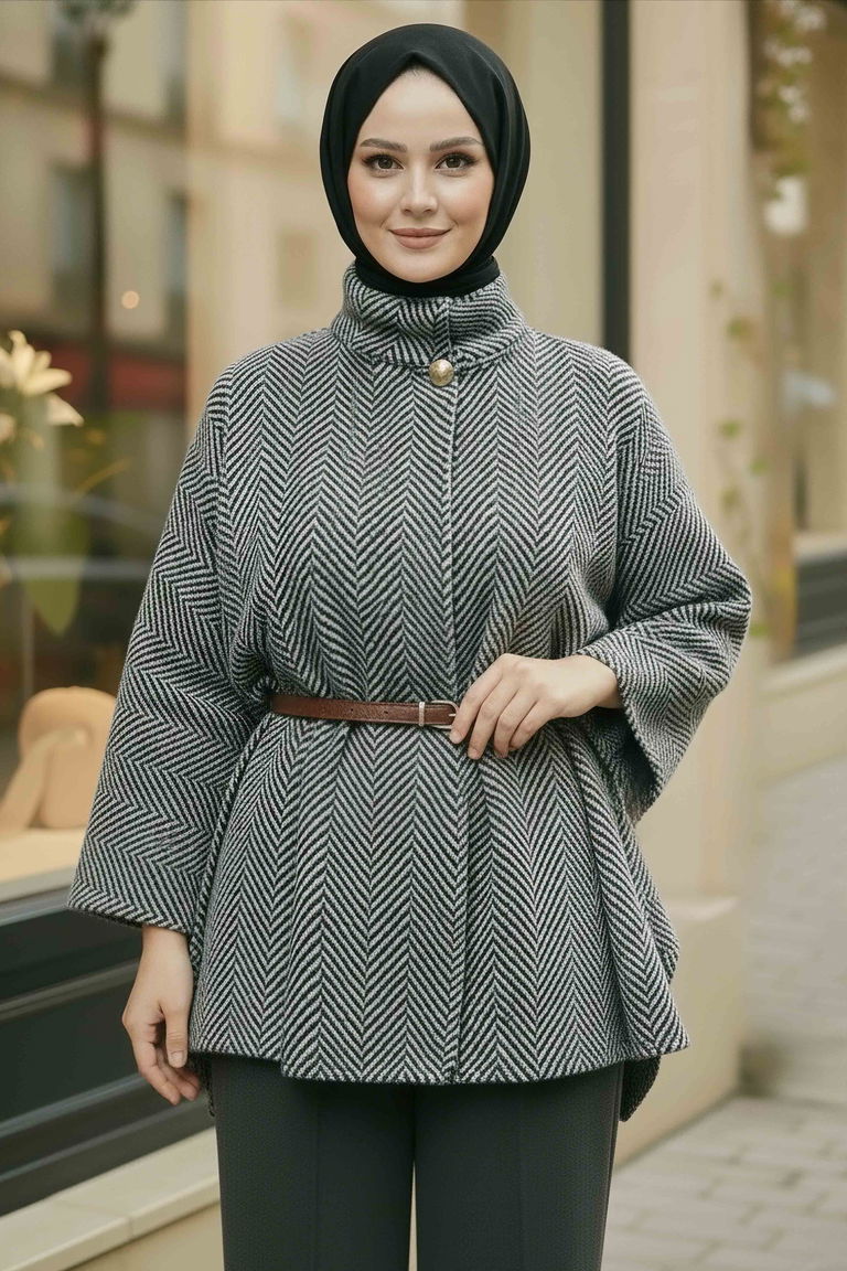 Zikzak Desenli Kemerli Pamço - 28031-HAKI - TOFİSA