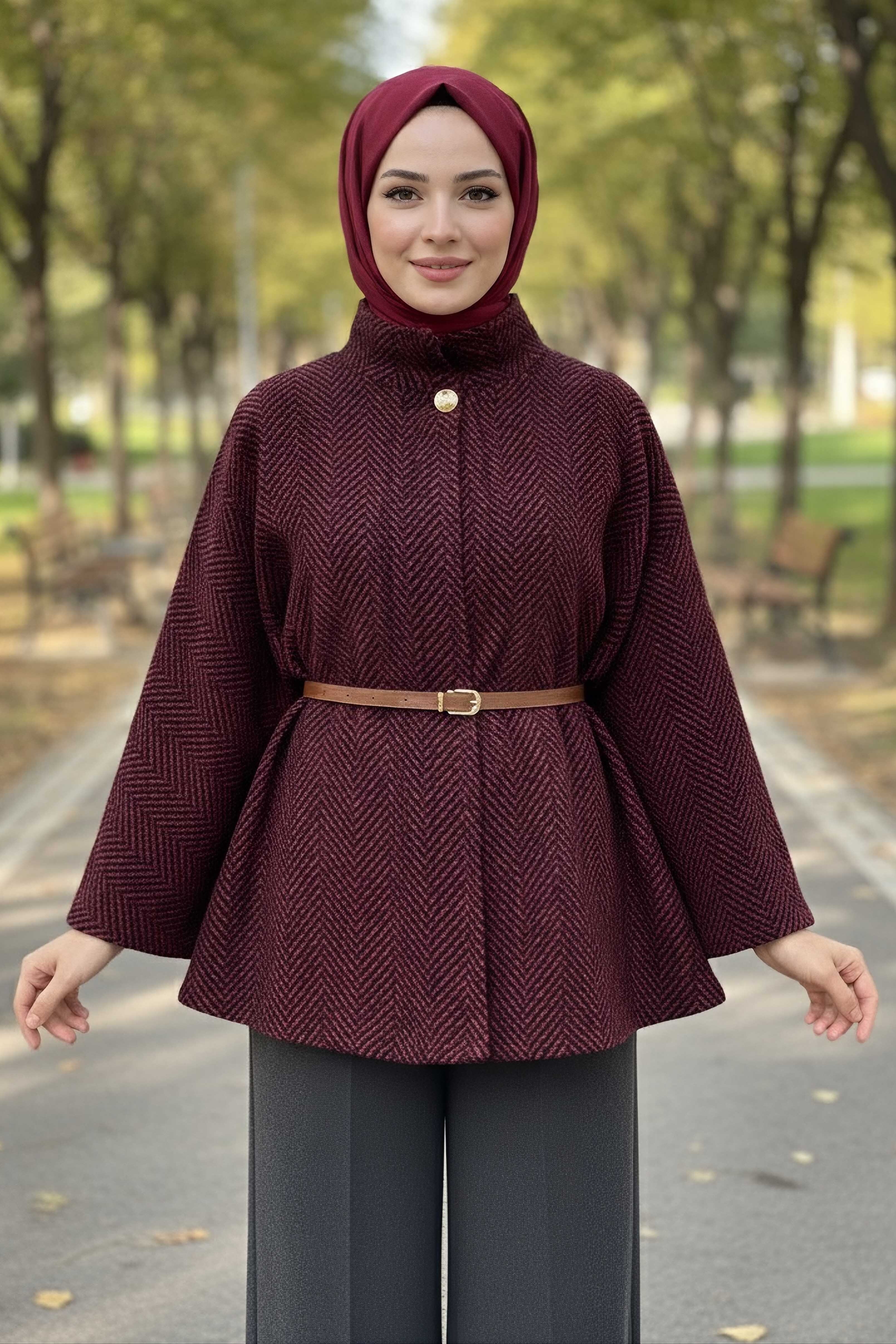 Zikzak Desenli Kemerli Pamço - 28031-KIRMIZI - 1