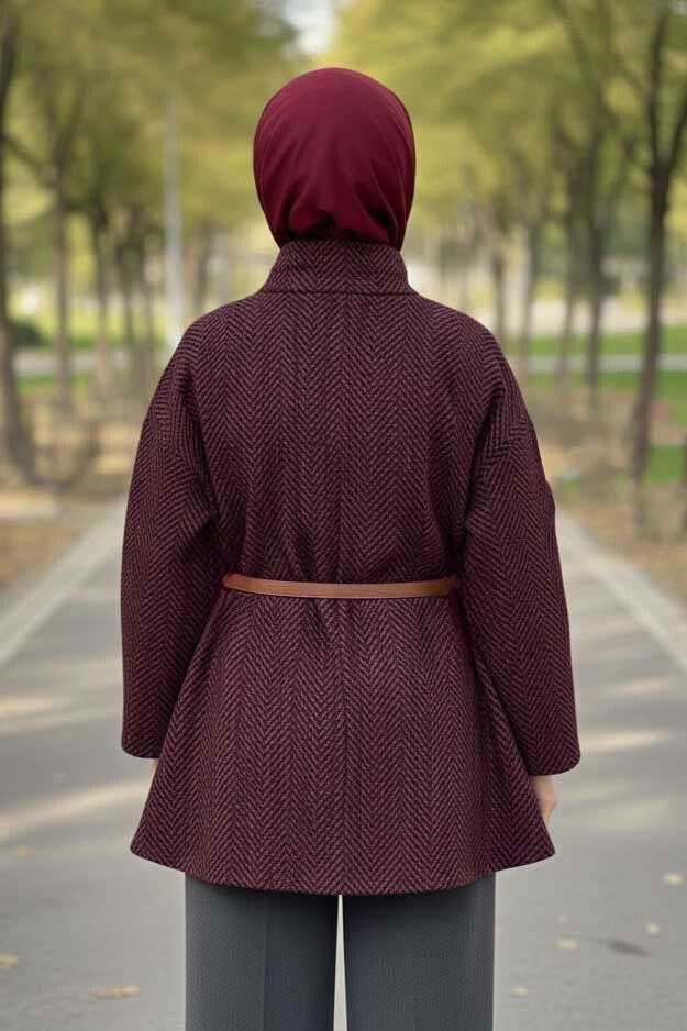 Zikzak Desenli Kemerli Pamço - 28031-KIRMIZI - TOFİSA