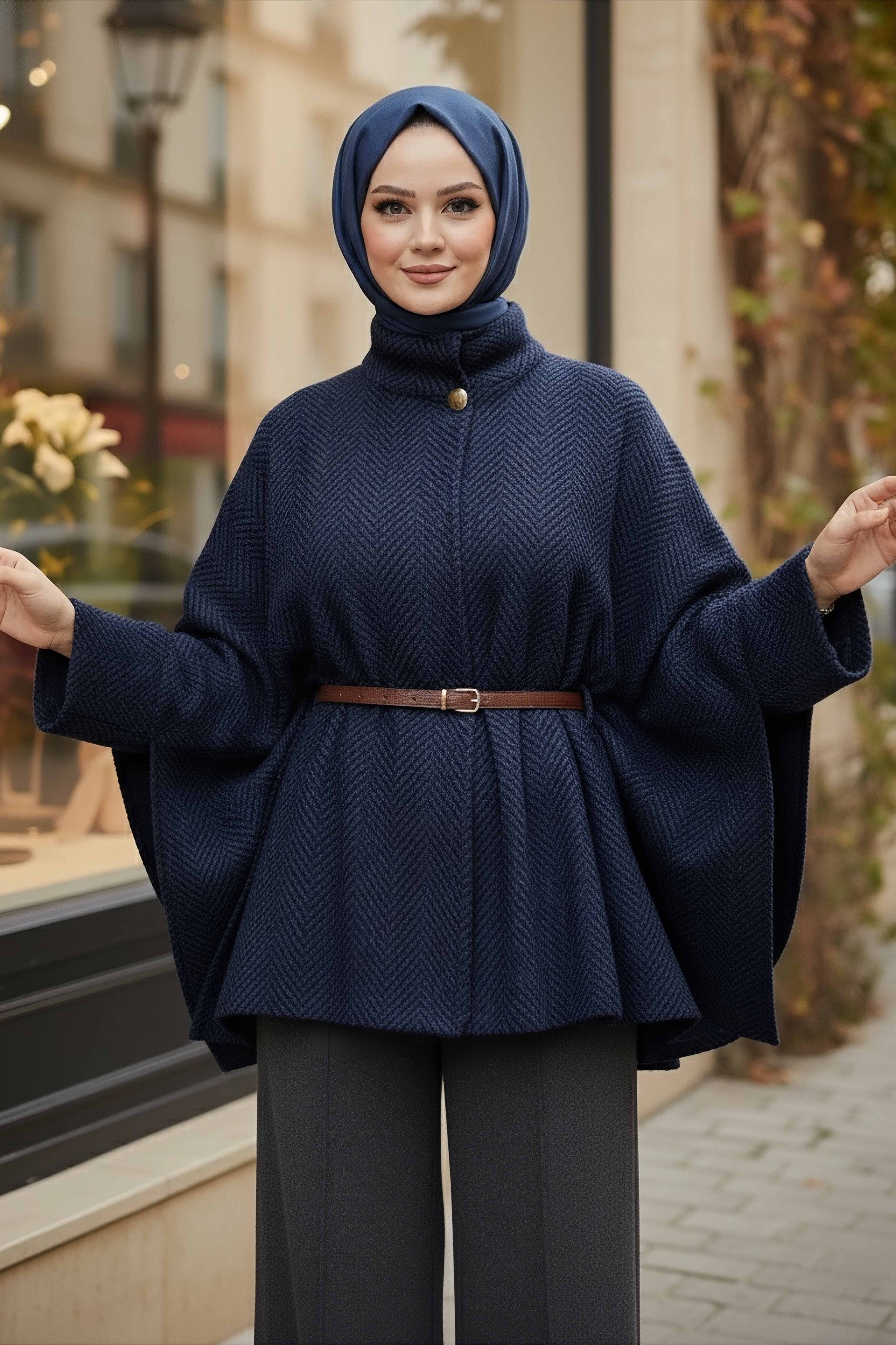 Zikzak Desenli Kemerli Pamço - 28031-LACIVERT - 2