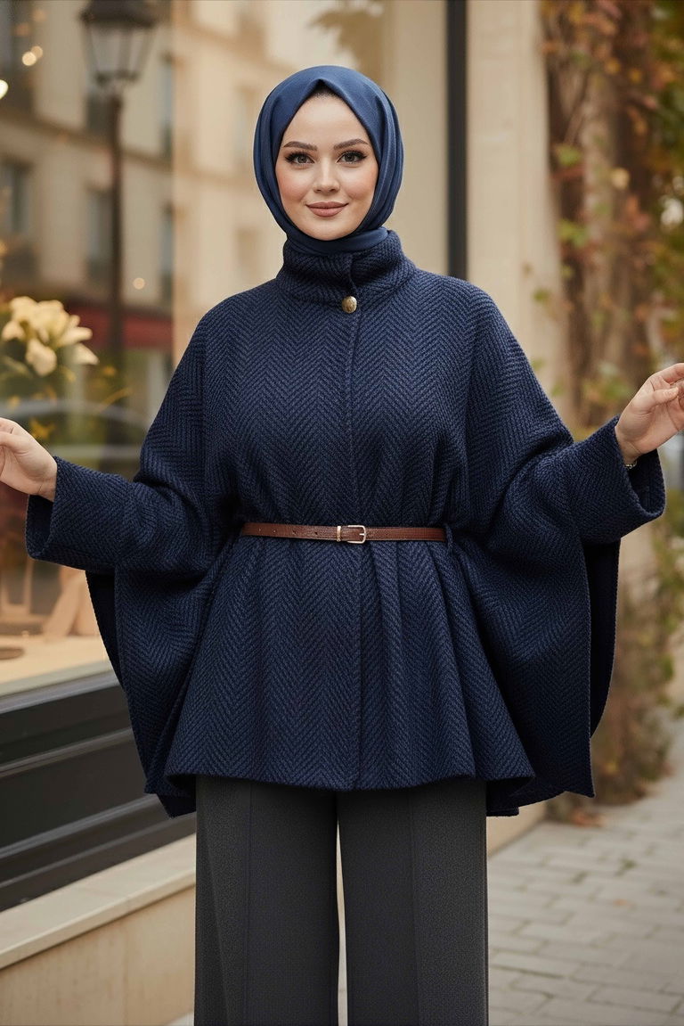 Zikzak Desenli Kemerli Pamço - 28031-LACIVERT - TOFİSA