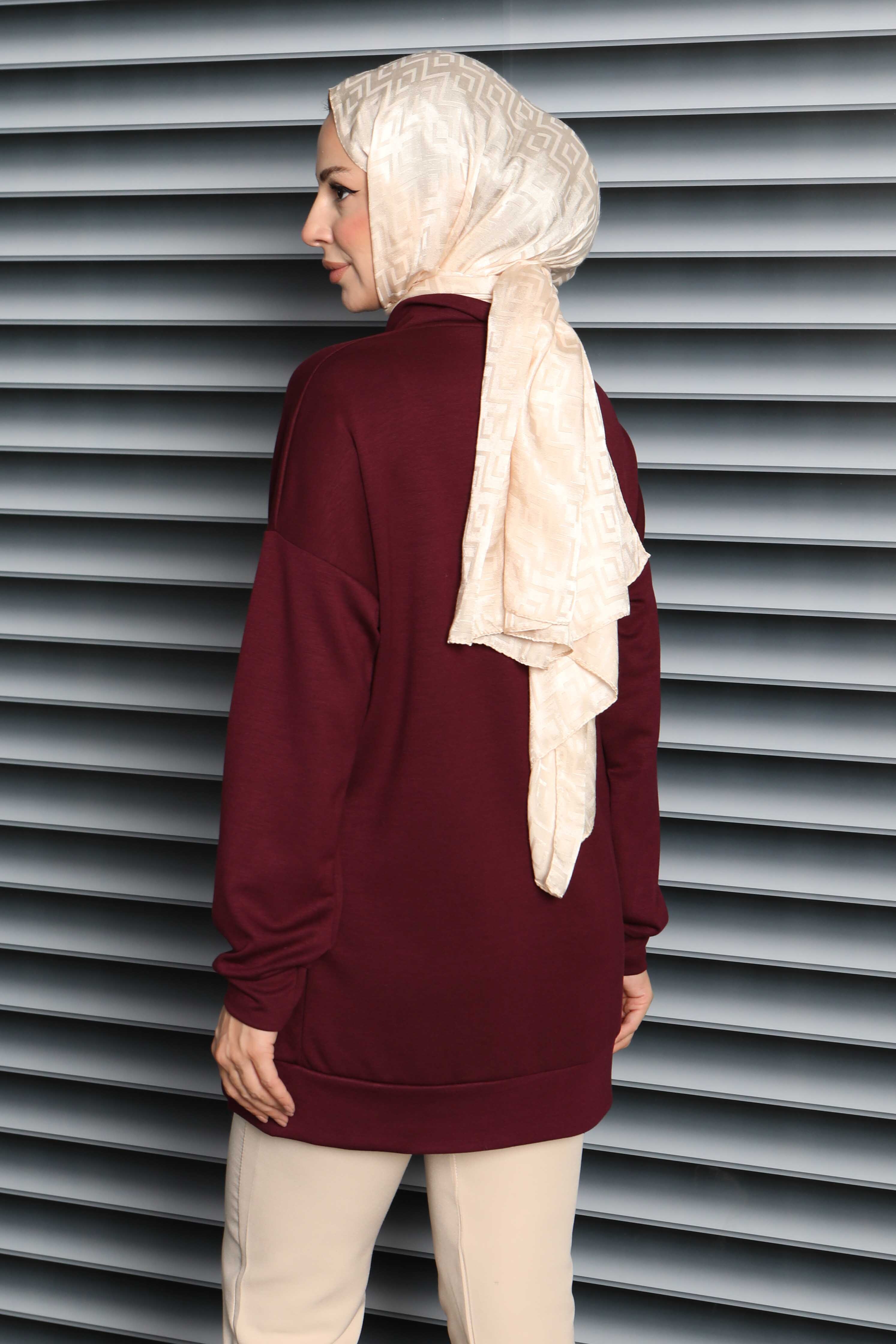 Zincir Detaylı Modal Tunik - 27916-BORDO - 4