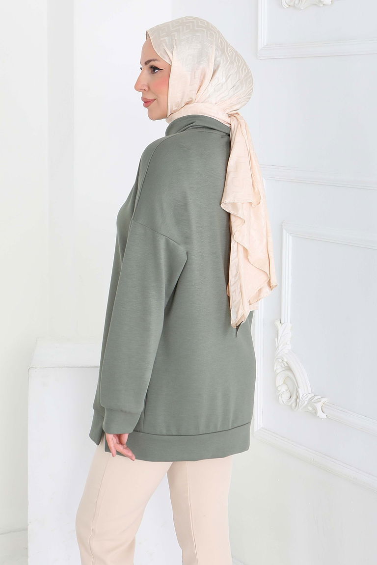 Zincir Detaylı Modal Tunik - 27916-HAKI - TOFİSA