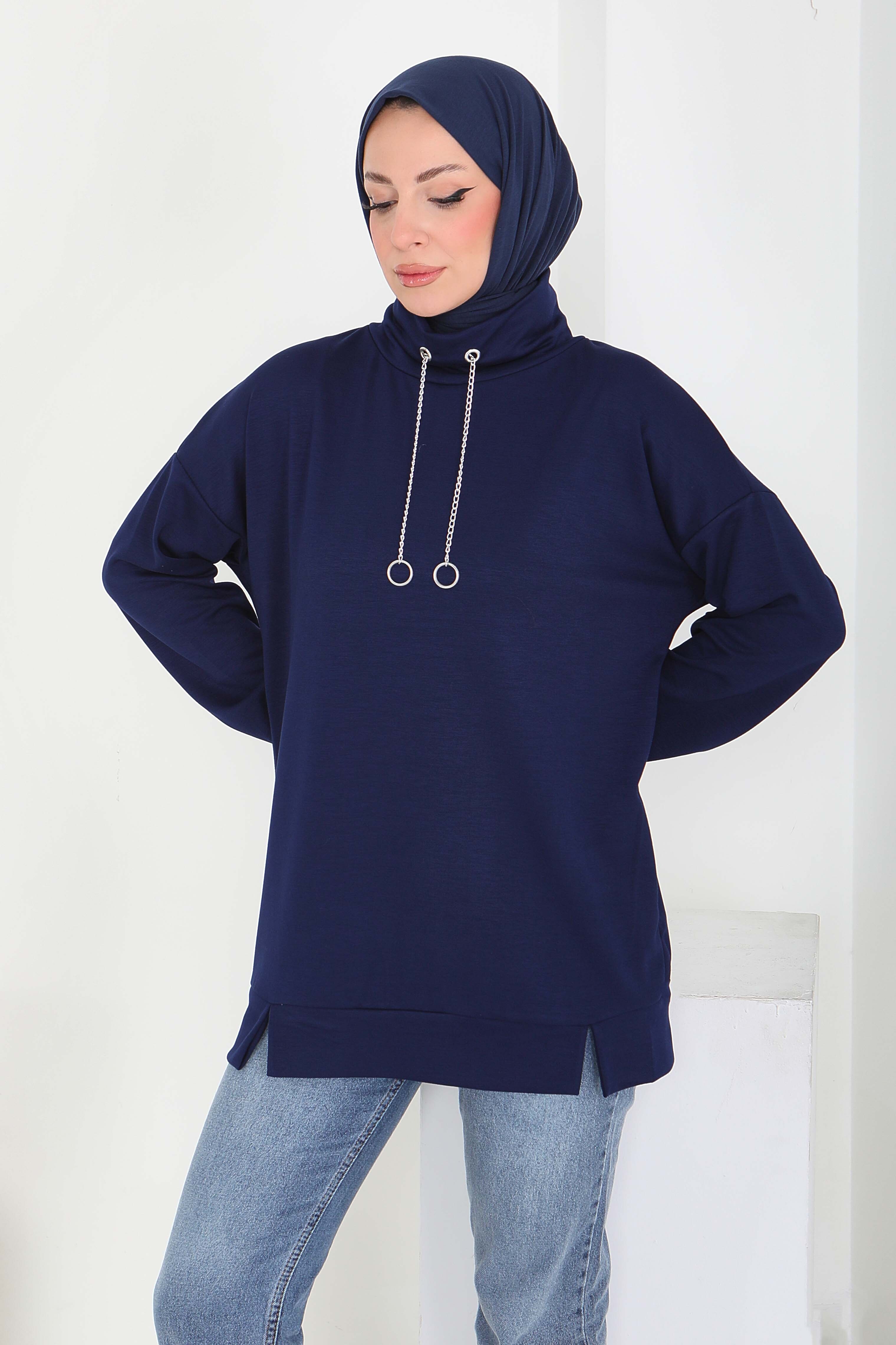 Zincir Detaylı Modal Tunik - 27916-LACIVERT - 1
