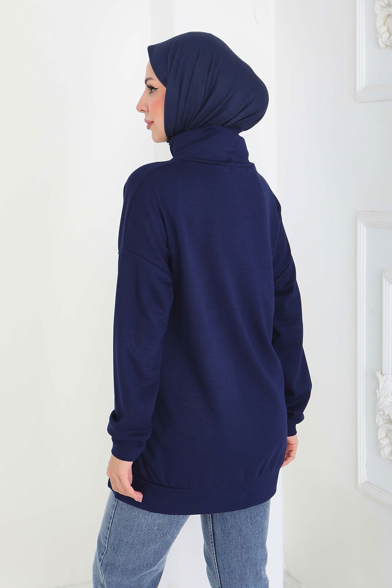 Zincir Detaylı Modal Tunik - 27916-LACIVERT - TOFİSA