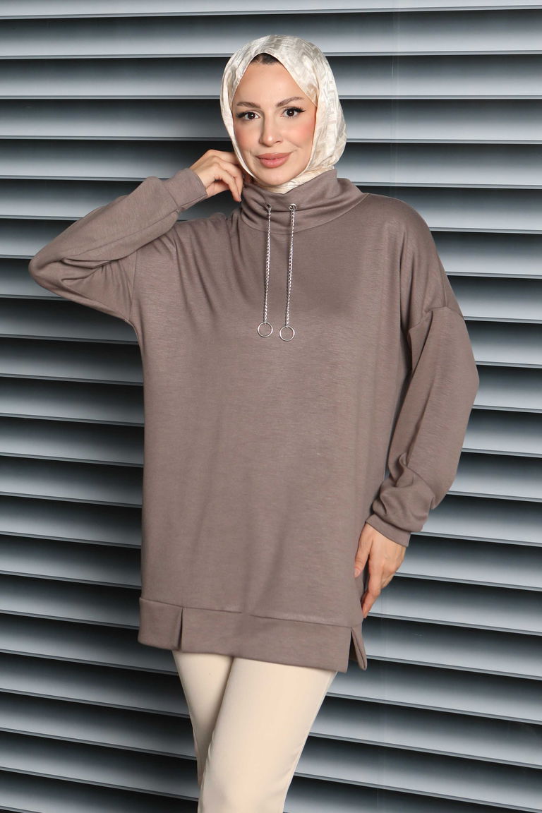 Zincir Detaylı Modal Tunik - 27916-VIZON - TOFİSA