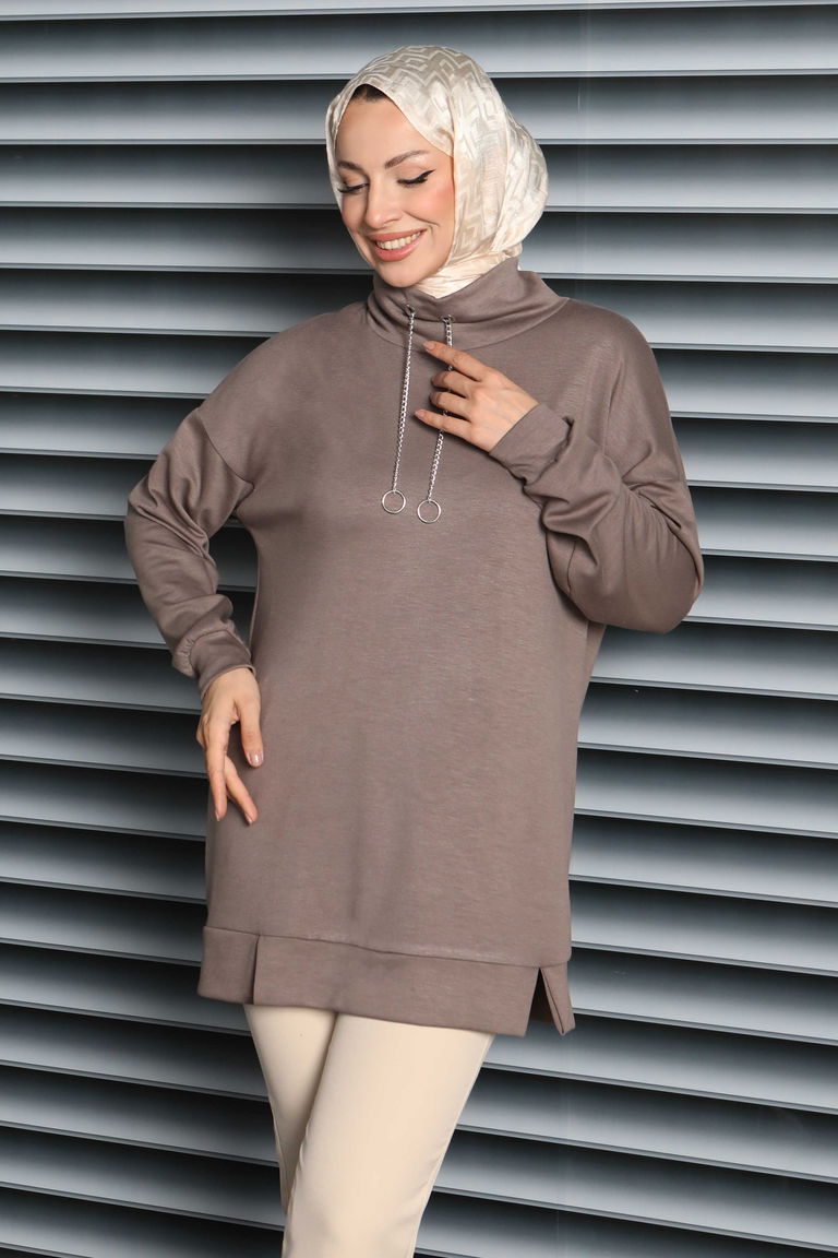 Zincir Detaylı Modal Tunik - 27916-VIZON - TOFİSA