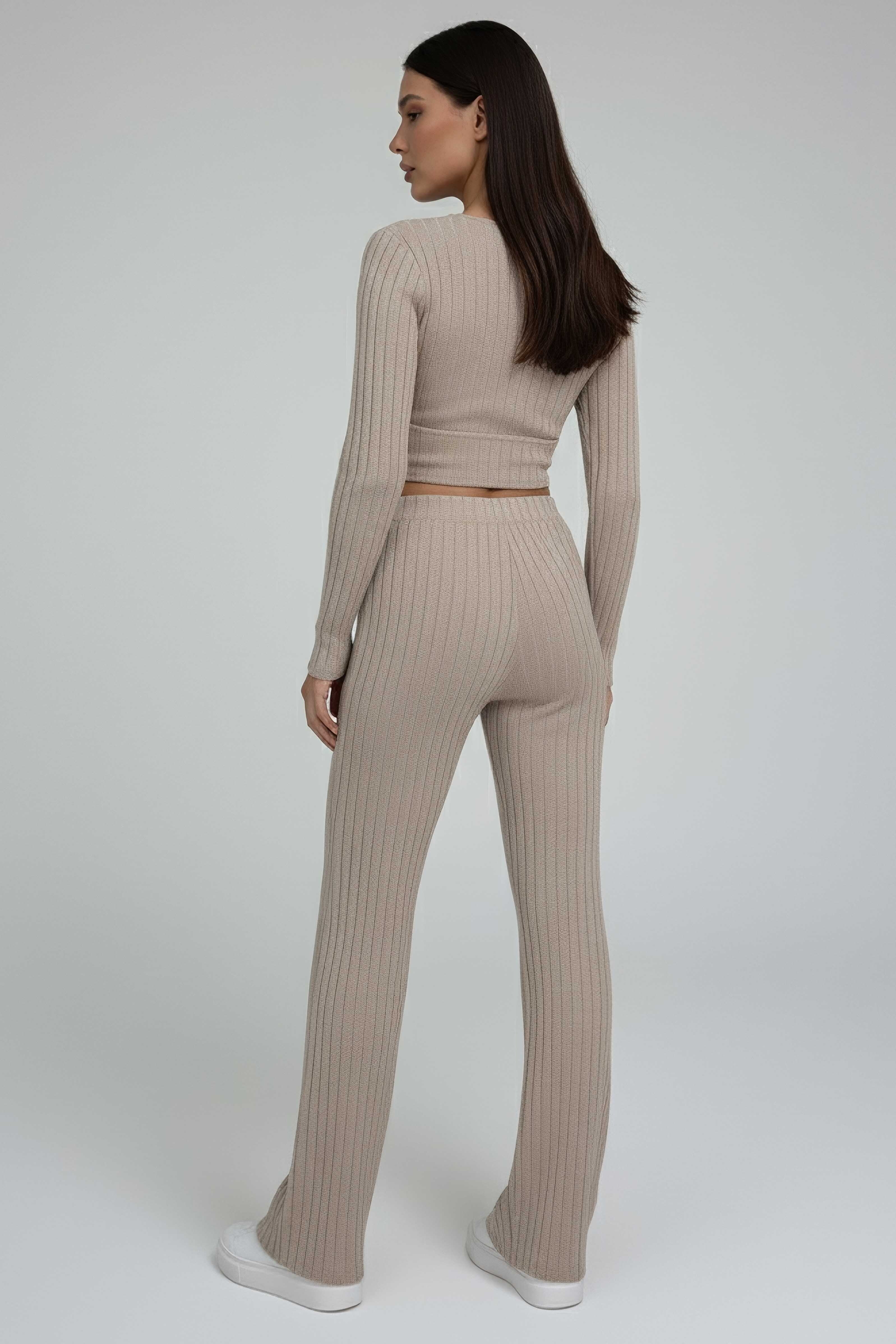 Zincirli Crop Pantolon Kaşkorse Takım - 27995-BEJ - 3