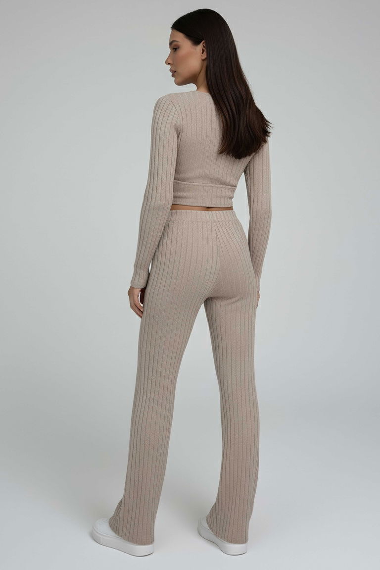 Zincirli Crop Pantolon Kaşkorse Takım - 27995-BEJ - TOFİSA