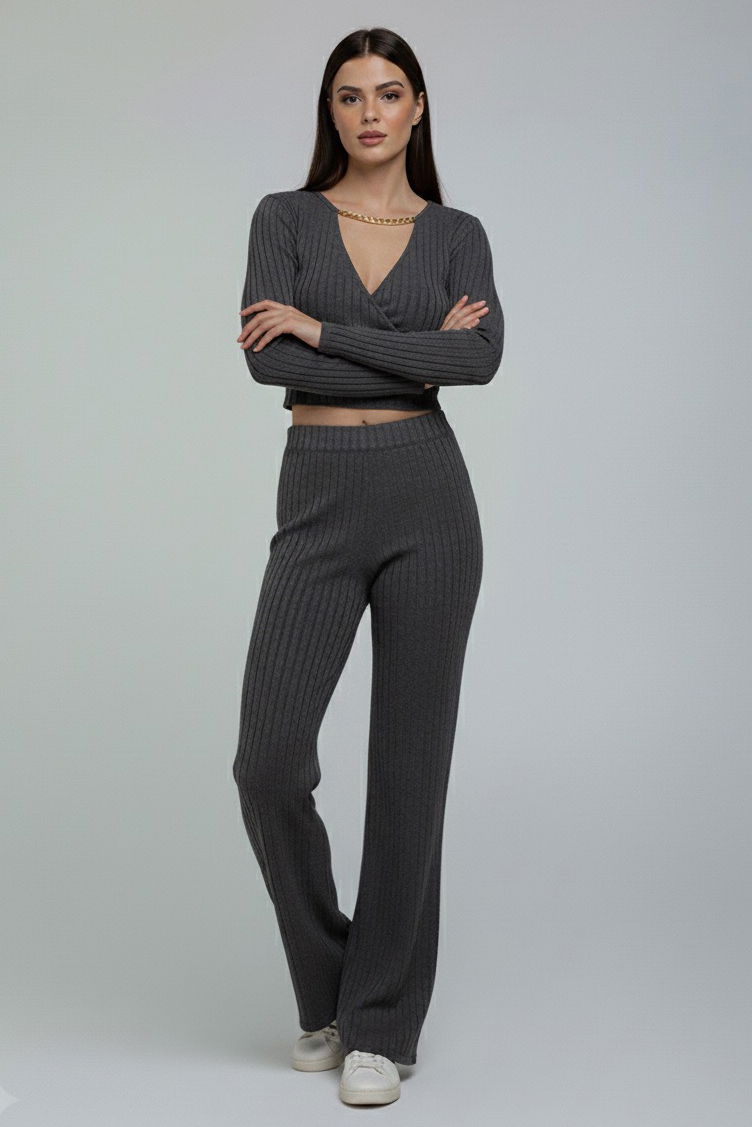 Zincirli Crop Pantolon Kaşkorse Takım - 27995-FUME - 1