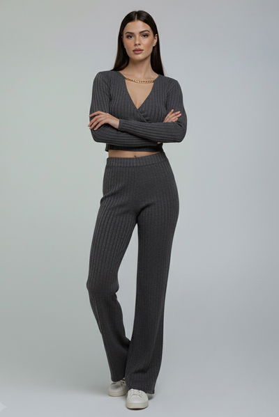 Zincirli Crop Pantolon Kaşkorse Takım - 27995-FUME 