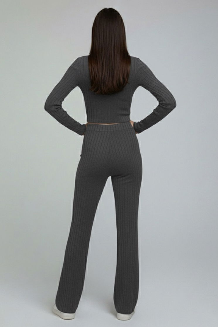 Zincirli Crop Pantolon Kaşkorse Takım - 27995-FUME - TOFİSA